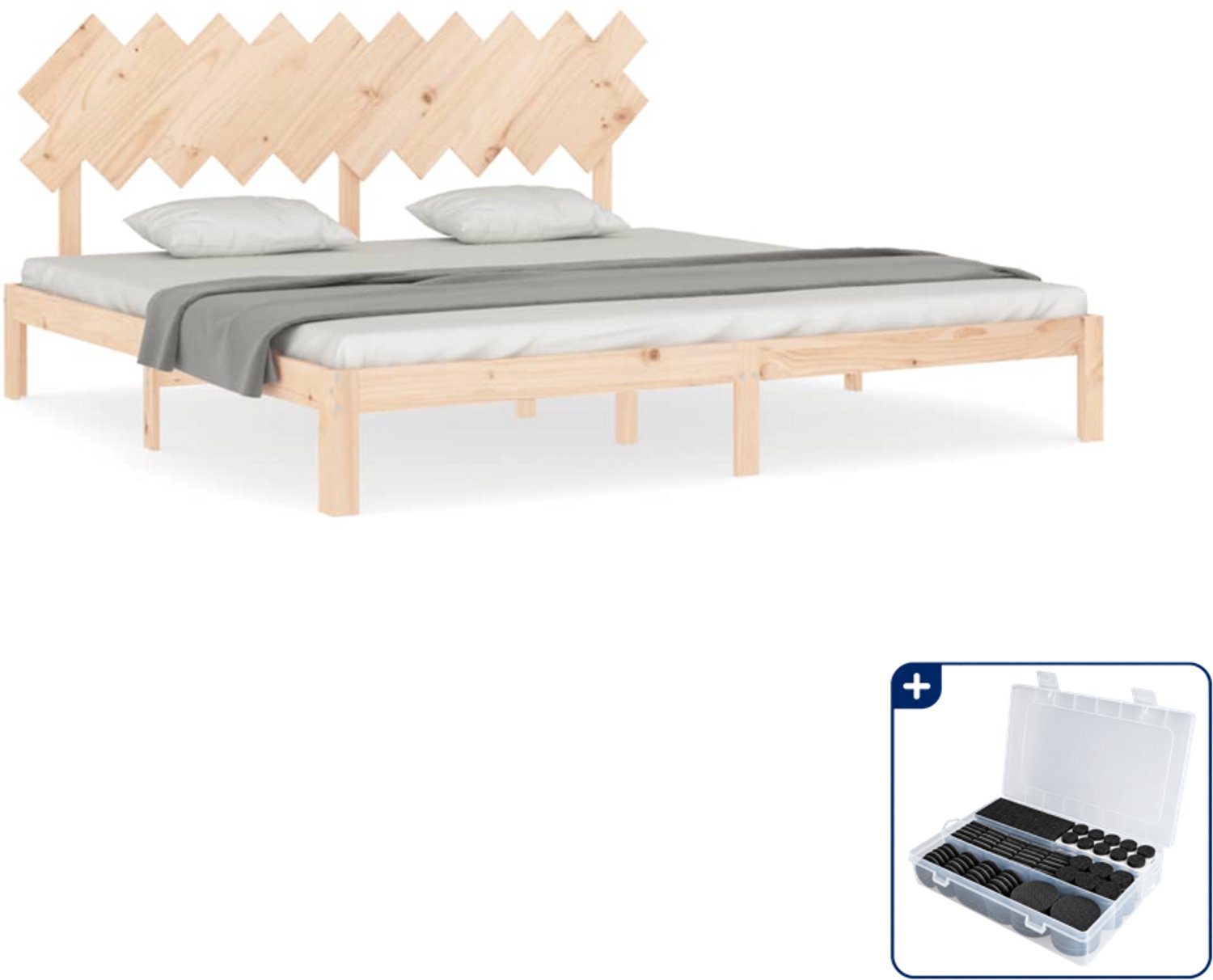 vidaXL bedframe - 200 x 200 cm - massief grenenhout - Inclusief antikrasvilt 177-delig Bruin