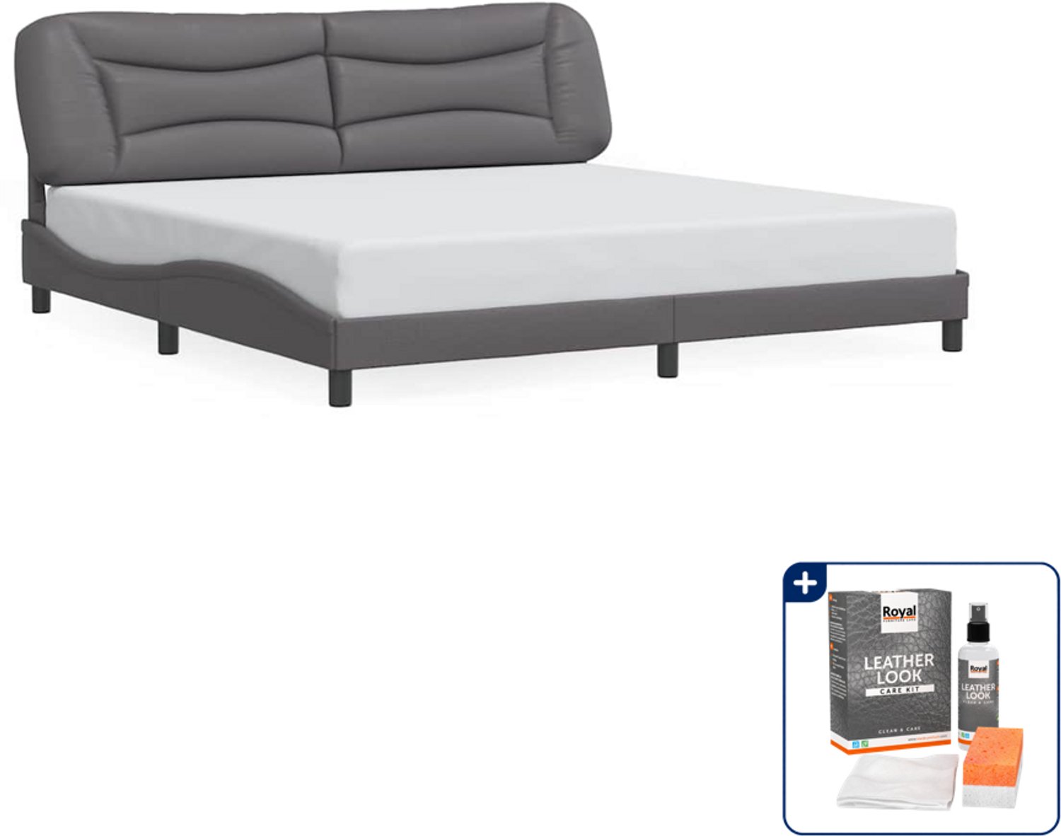 vidaXL Bedframe Hvar - 200 x 200 cm - kunstleer - grijs - Inclusief onderhoudsset voor kunstleer 150 ml Bruin