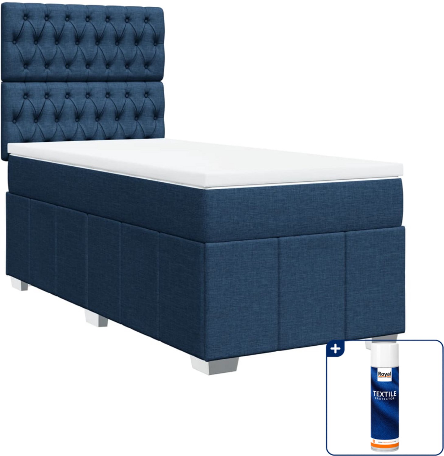 vidaXL boxspring met matras - 90 x 200 cm - stof - blauw - Inclusief textielbeschermer 500 ml
