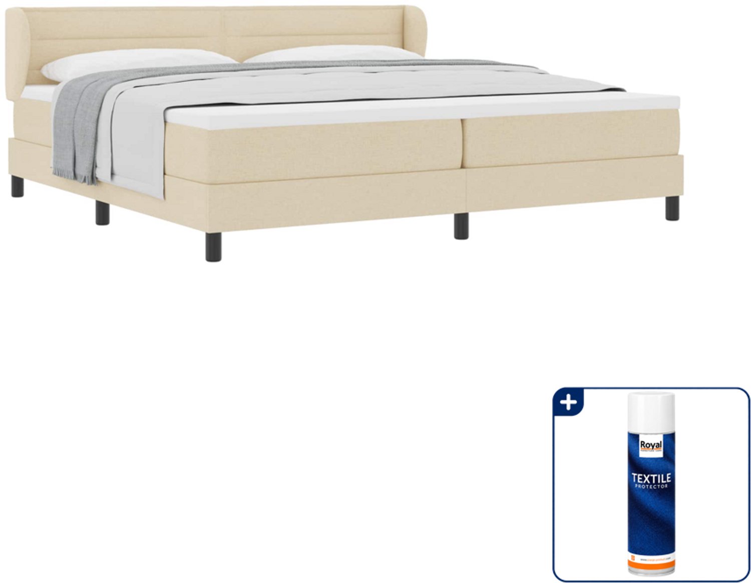 vidaXL boxspringbed - 200 x 200 cm - stof - crème - Inclusief textielbeschermer 500 ml
