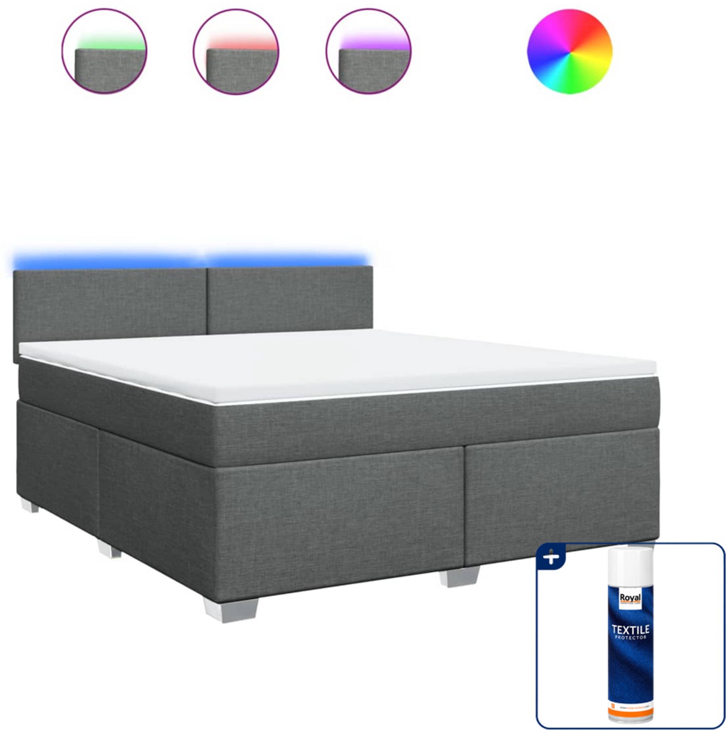 vidaXL Boxspring Kingsize - 180 x 200 cm - stof - donkergrijs - Inclusief textielbeschermer 500 ml