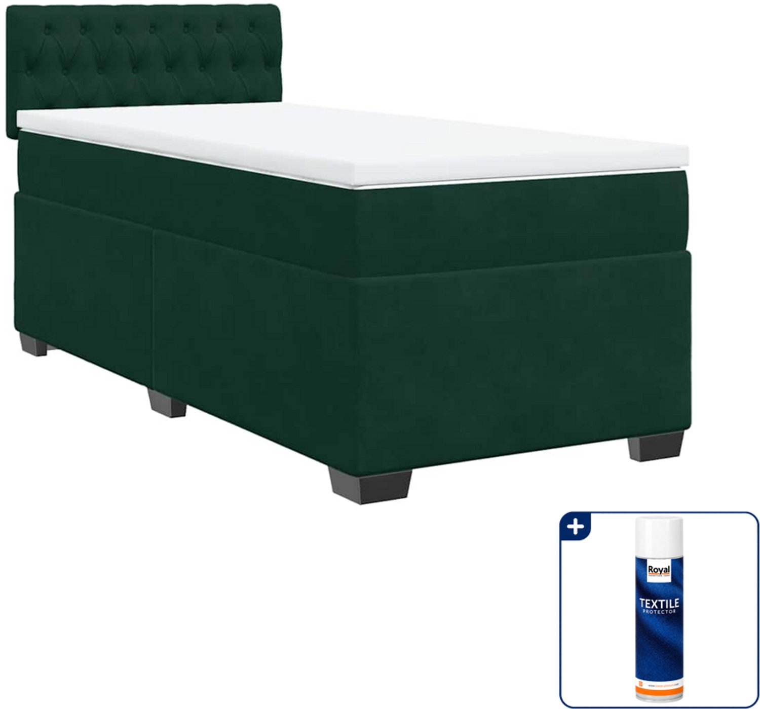 vidaXL boxspring met matras 90 x 190 cm - fluweel - donkergroen - Inclusief textielbeschermer 500 ml