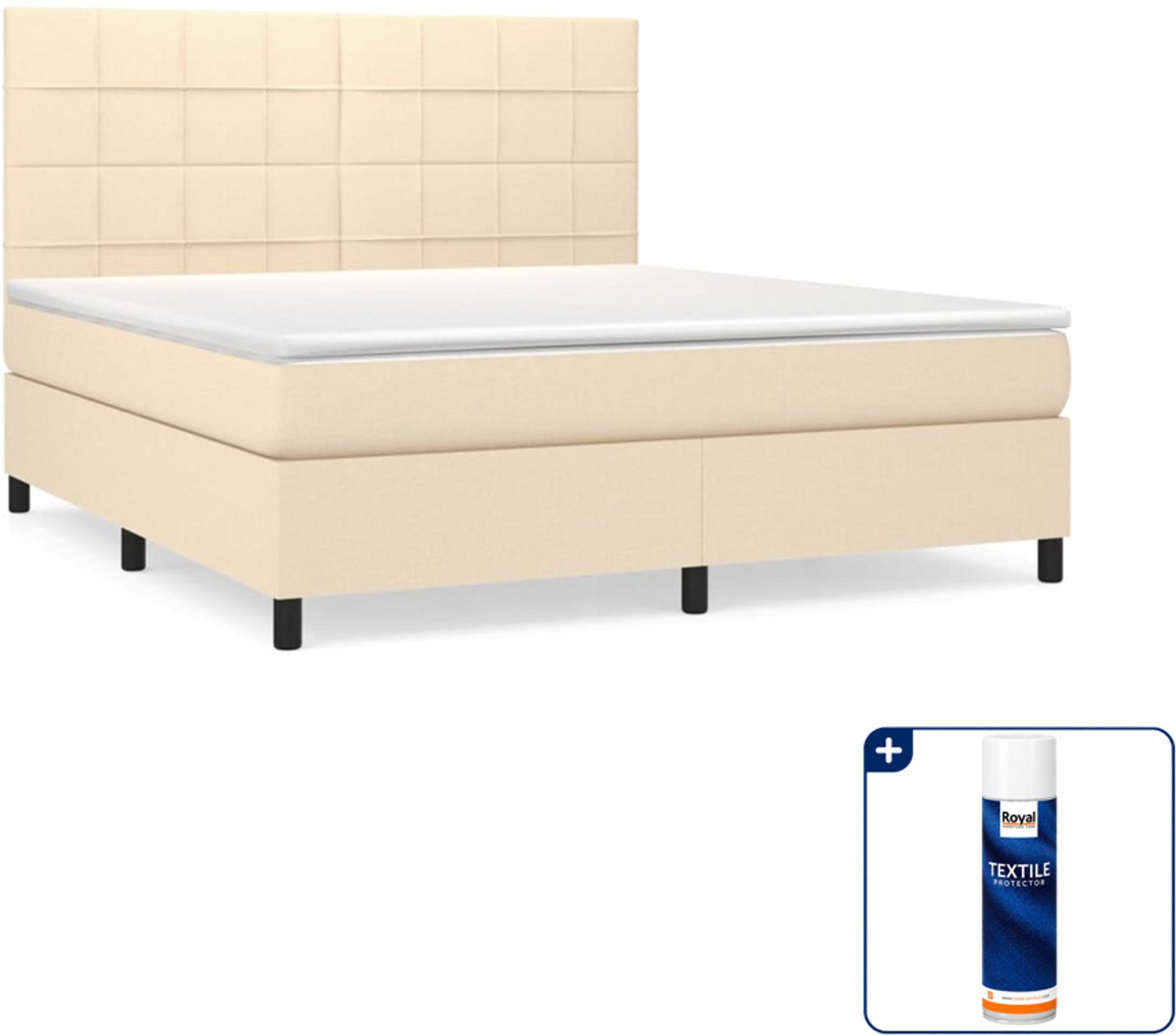 vidaXL Boxspring Queensize - 160 x 200 cm - crème - Inclusief textielbeschermer 500 ml