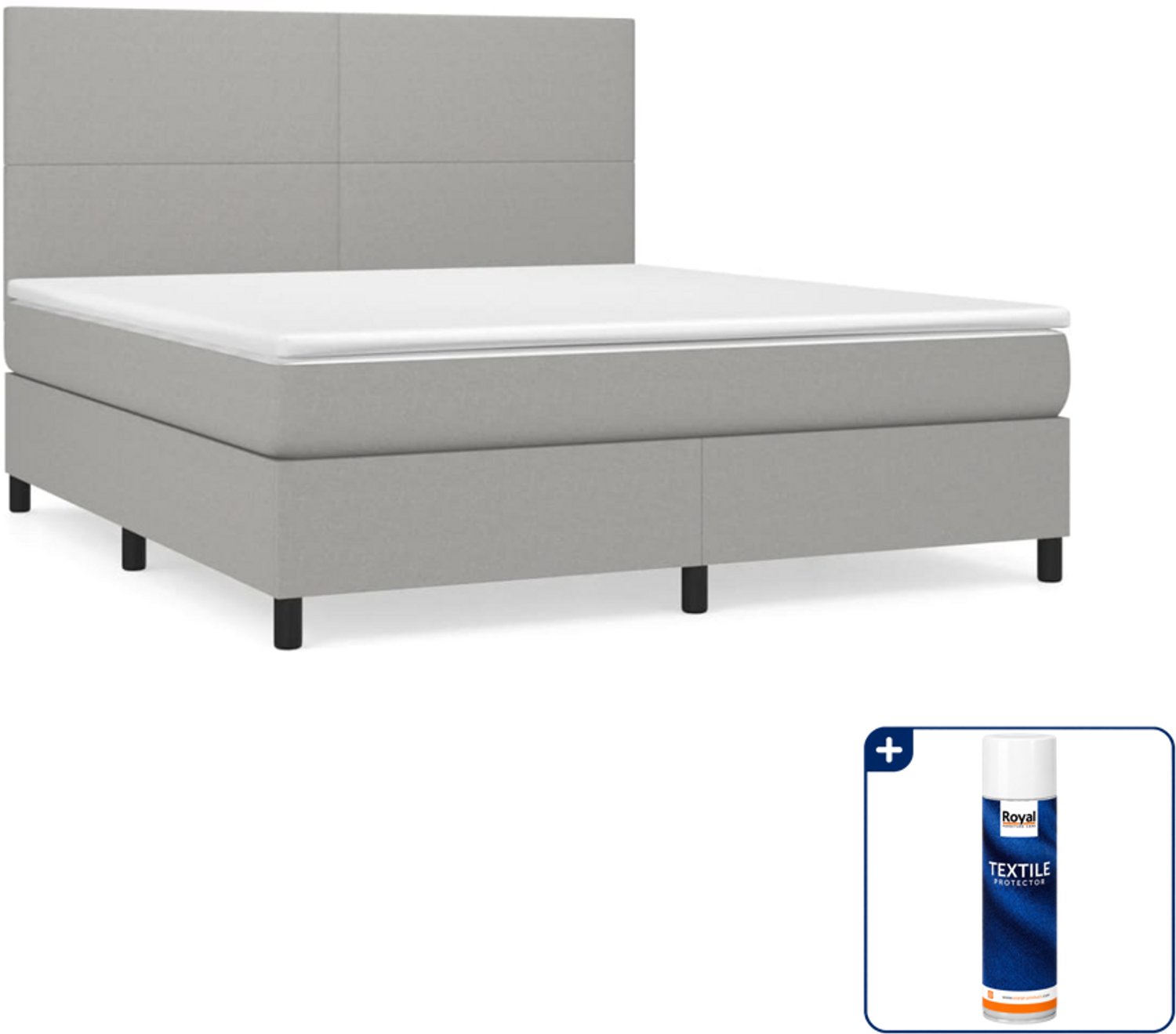 vidaXL Boxspring Kingsize - 180 x 200 cm - lichtgrijs - Inclusief textielbeschermer 500 ml