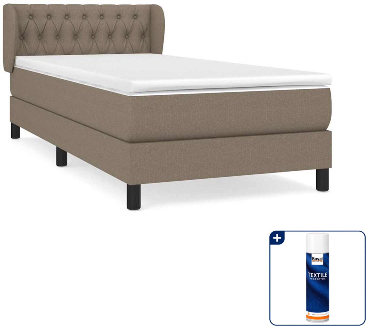 vidaXL boxspring met matras - 90 x 190 cm - stof - taupe - Inclusief textielbeschermer 500 ml