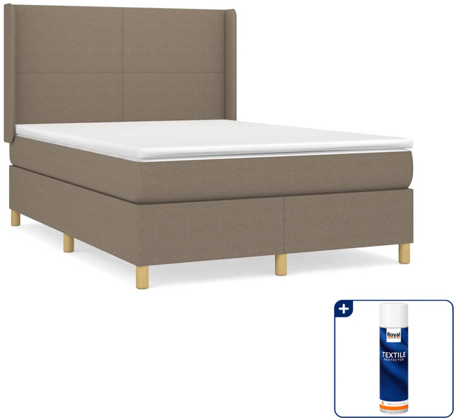 vidaXL boxspring met matras - Small double - 140 x 200 cm - taupe - Inclusief textielbeschermer 500 ml