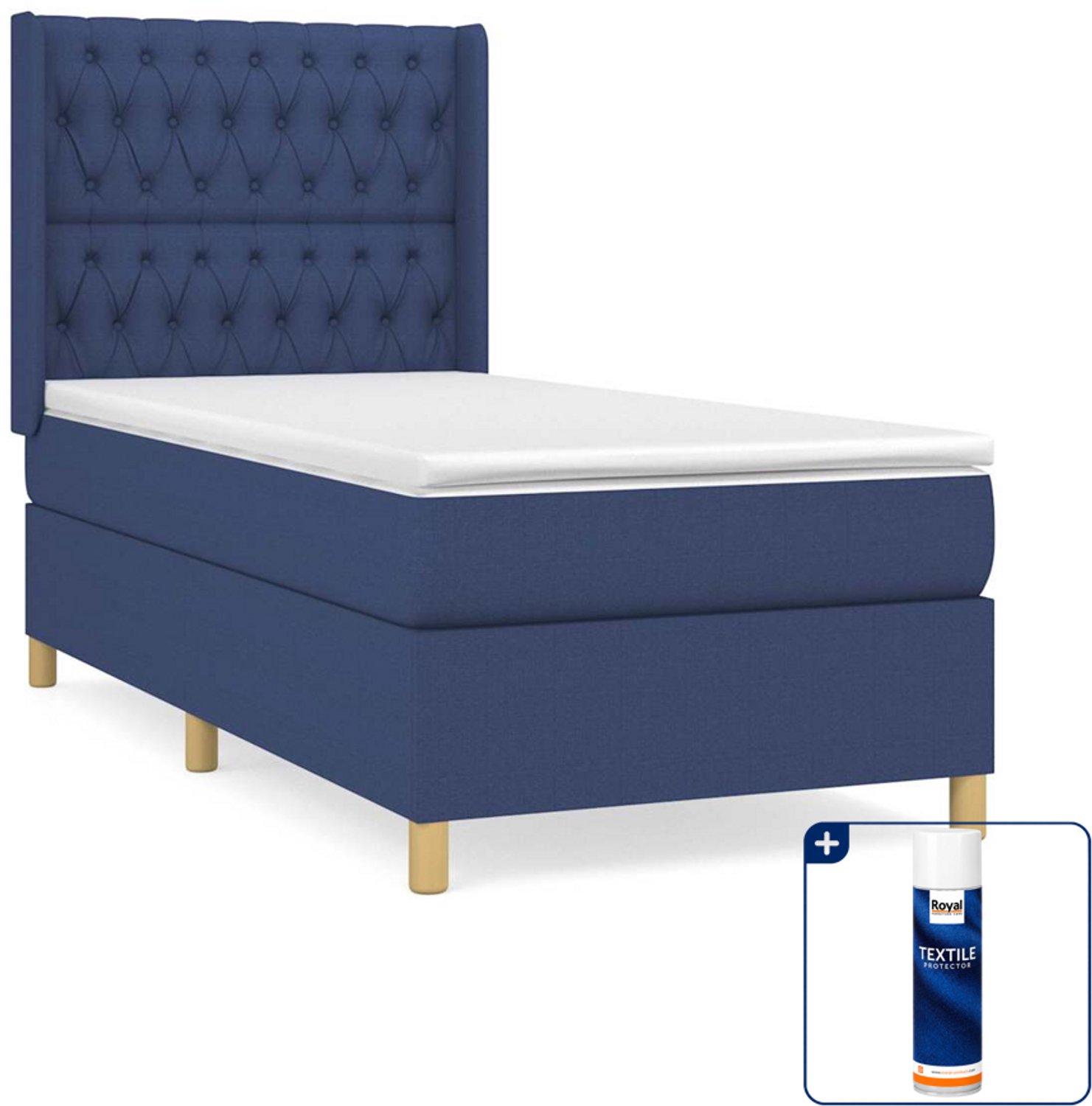 vidaXL Boxspring - 90 x 200 cm - stof - blauw - Inclusief textielbeschermer 500 ml