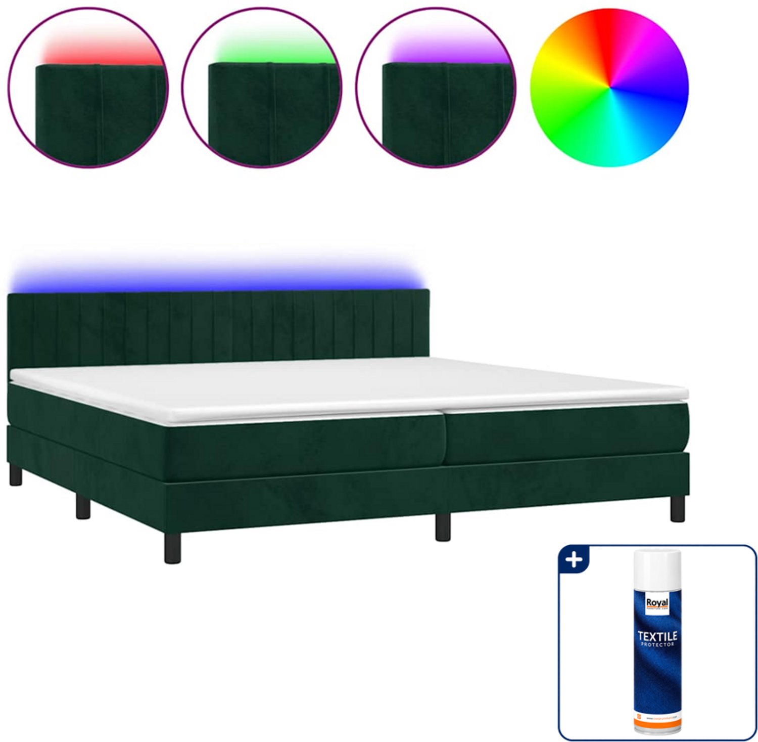 vidaXL boxspring met matras en LED - super kingsize - donkergroen - Inclusief textielbeschermer 500 ml