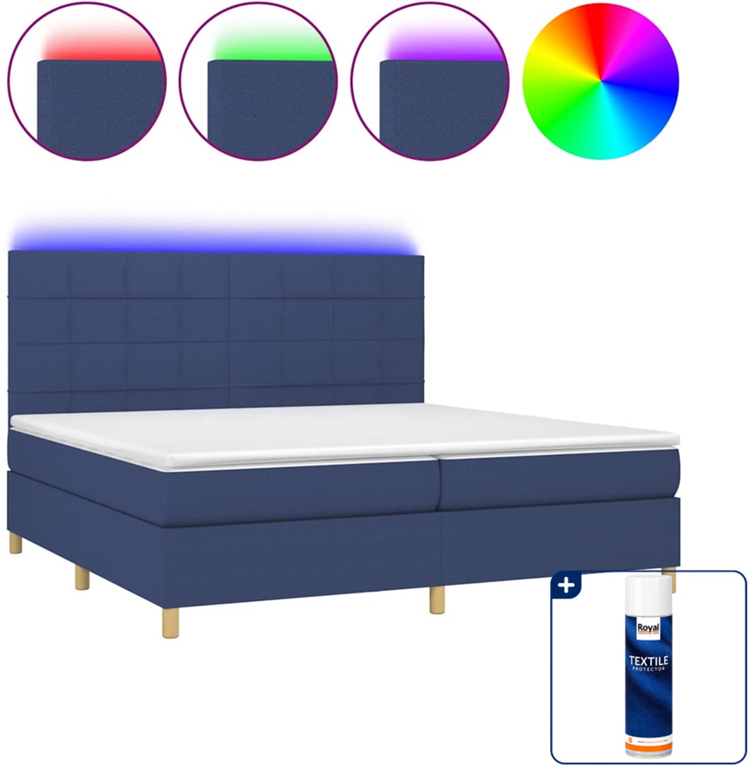 vidaXL Boxspring - Super kingsize - 200 x 200 cm - blauw - Inclusief textielbeschermer 500 ml