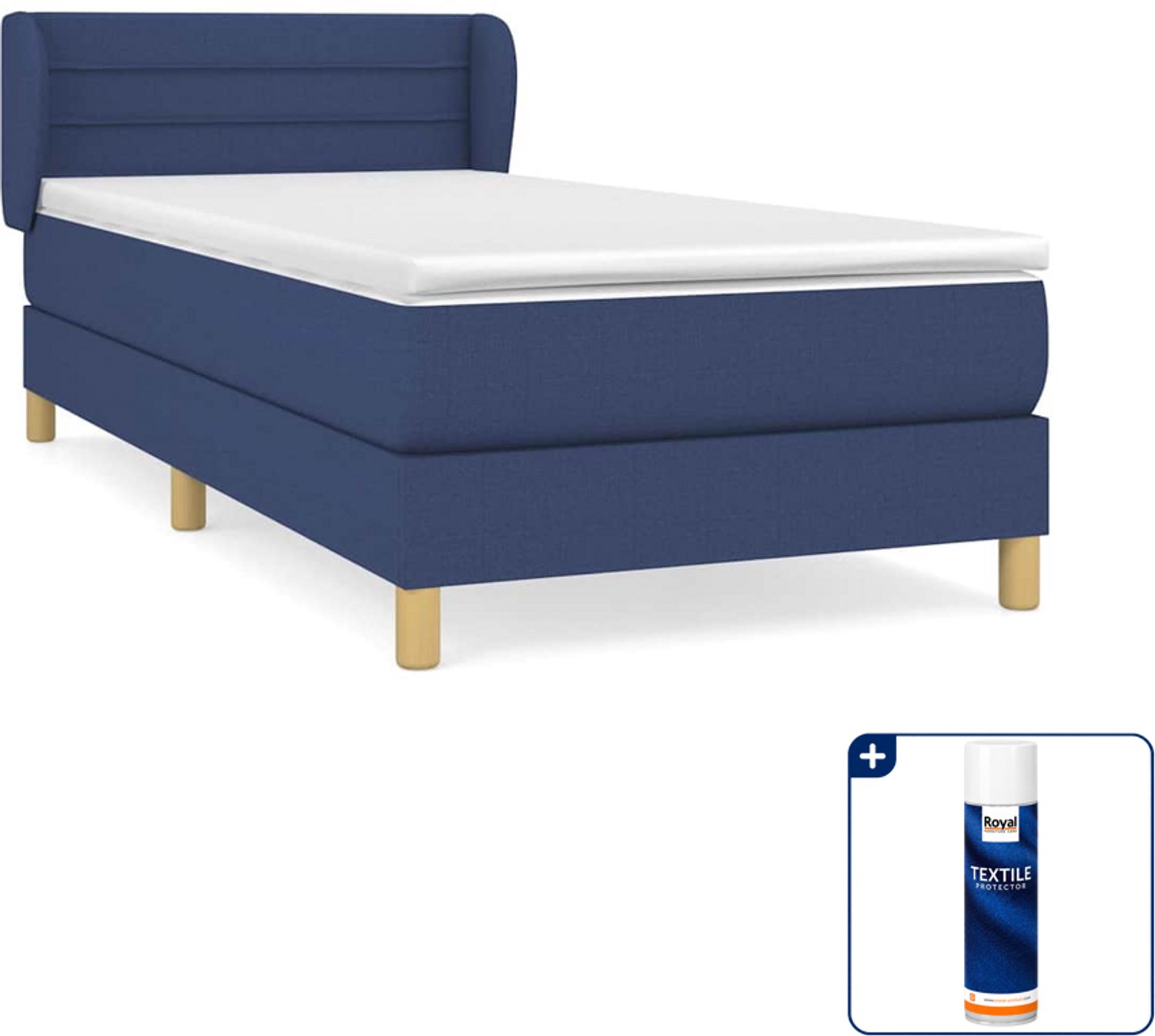 vidaXL boxspring met matras - 90 x 190 cm - stof - blauw - Inclusief textielbeschermer 500 ml
