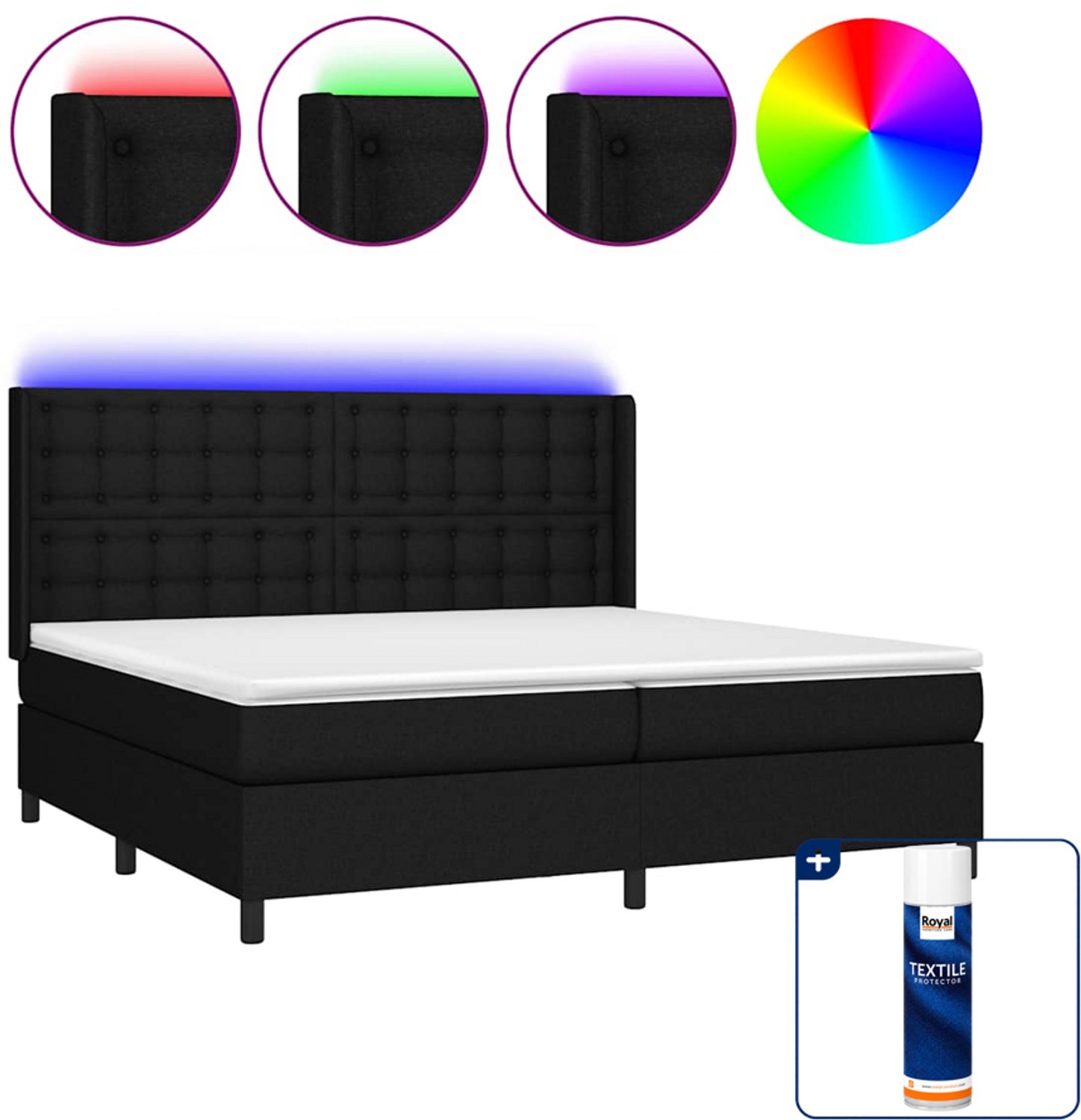 vidaXL Boxspring Super kingsize - 200 x 200 cm - zwart - Inclusief textielbeschermer 500 ml