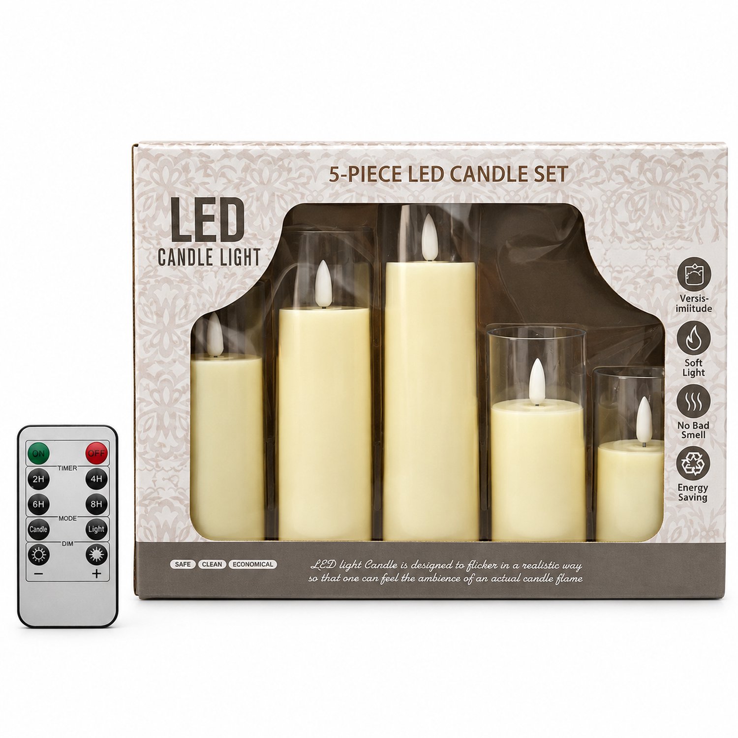 SWGOTA led kaarsen, set van 5 met afstandsbediening, cilindervormige kunststof behuizing, vensterdoos, voor feest- en kamerdecoratie Crème