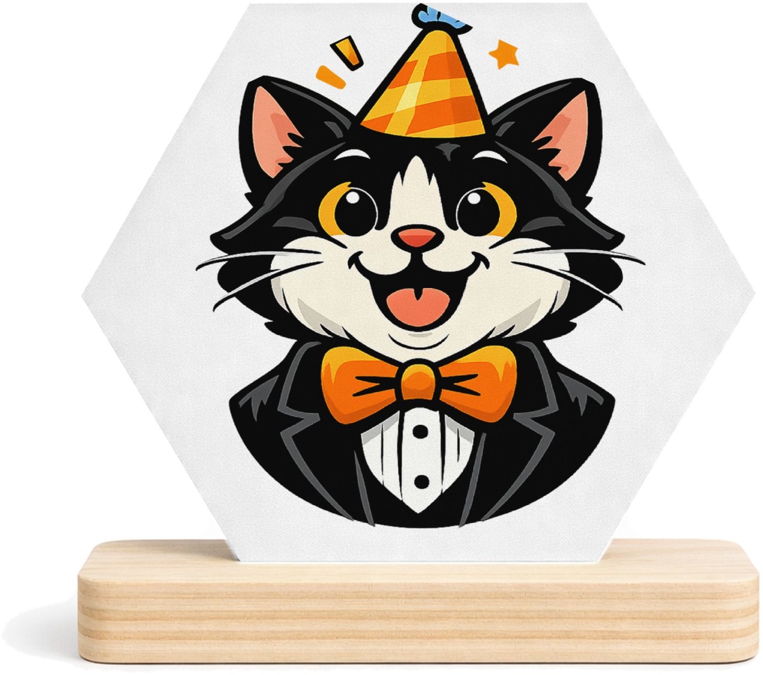 Mr Cadeautjes MDF fotolijst/inleg hexagon 14 x 13 - design Humoristische feestprint met een dierlijk personage in nette | cadeau Wit