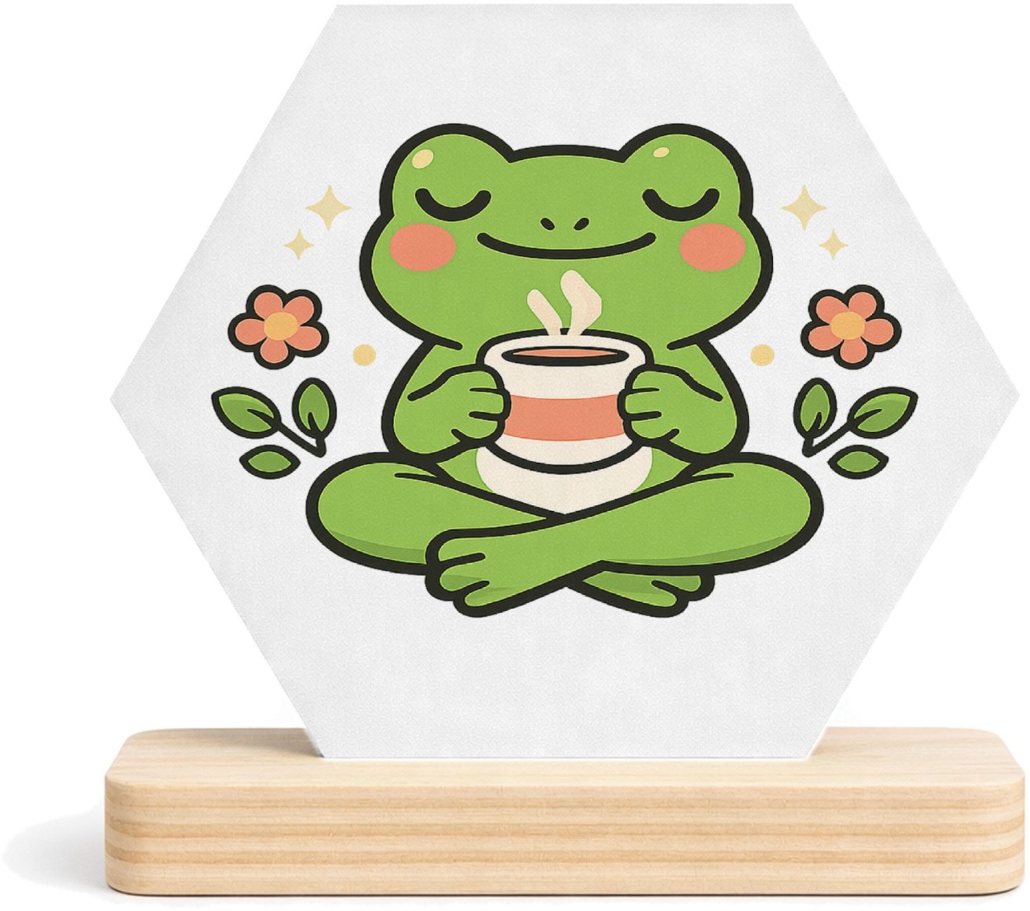 Mr Cadeautjes MDF fotolijst/inleg hexagon 14 x 13 - design Rustige diermeditatie met een onverwacht grappig zelfzorgmom | cadeau Wit