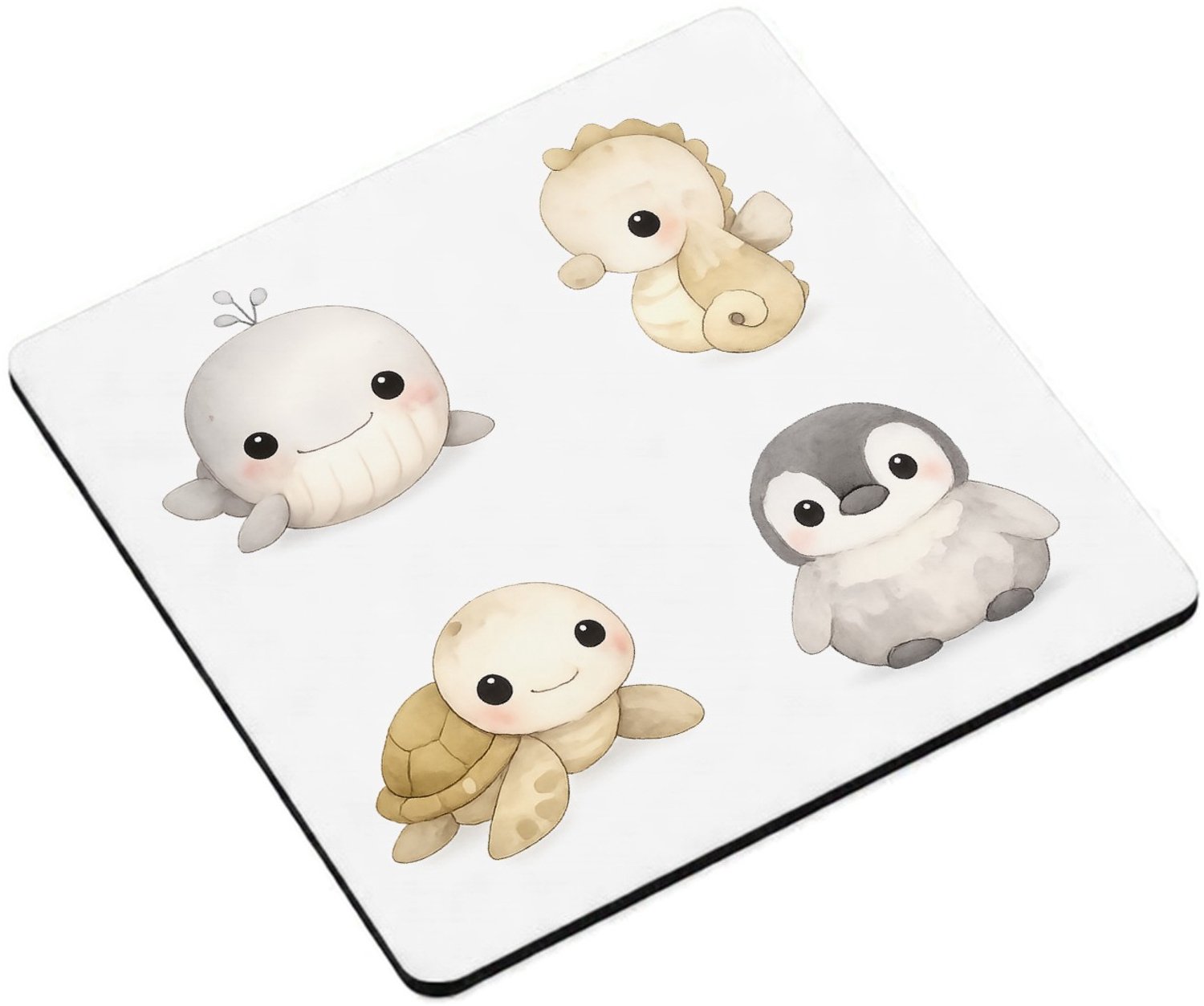Mr Cadeautjes MDF magnetische fotolijst vierkant 9,5 - design Pastel zeedierenportretten met minimalistische witte ruimte | cadeau