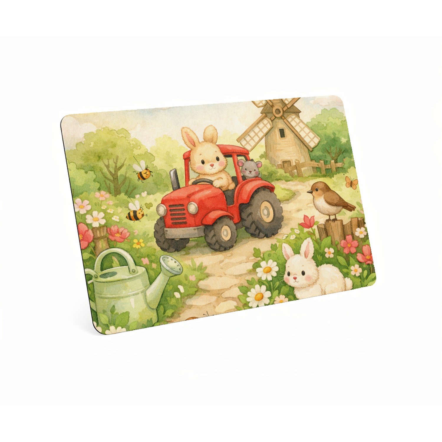 Mr Cadeautjes MDF magnetische fotolijst 28 x 19 - design Een vrolijke tuinscène met een gieter, bijen, bloemen en kle | cadeau Wit