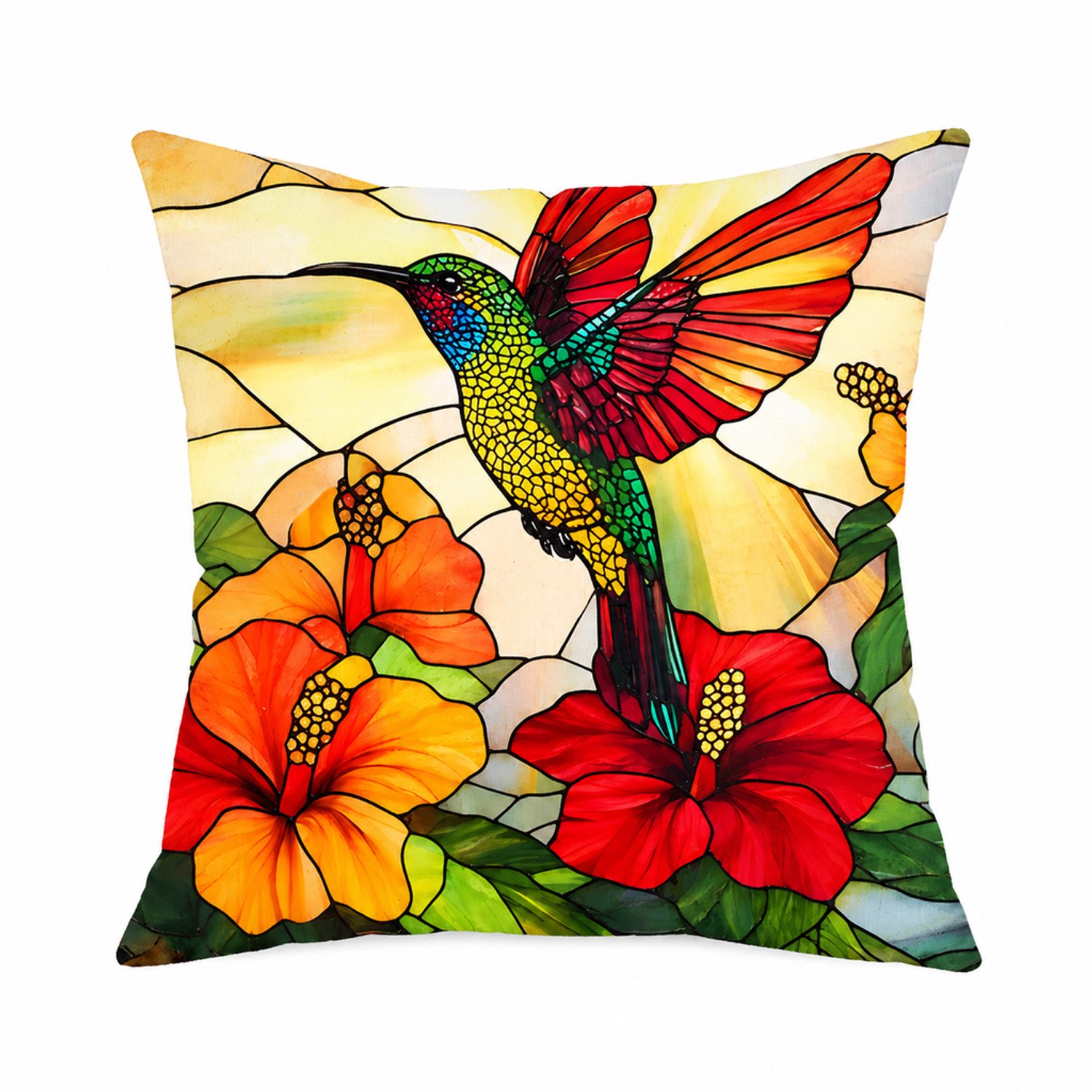 SWGOTA Linnen kussenhoes 45 x 45 cm met kolibrie en bloemenprint - Vierkant voor bank en slaapkamer Rood