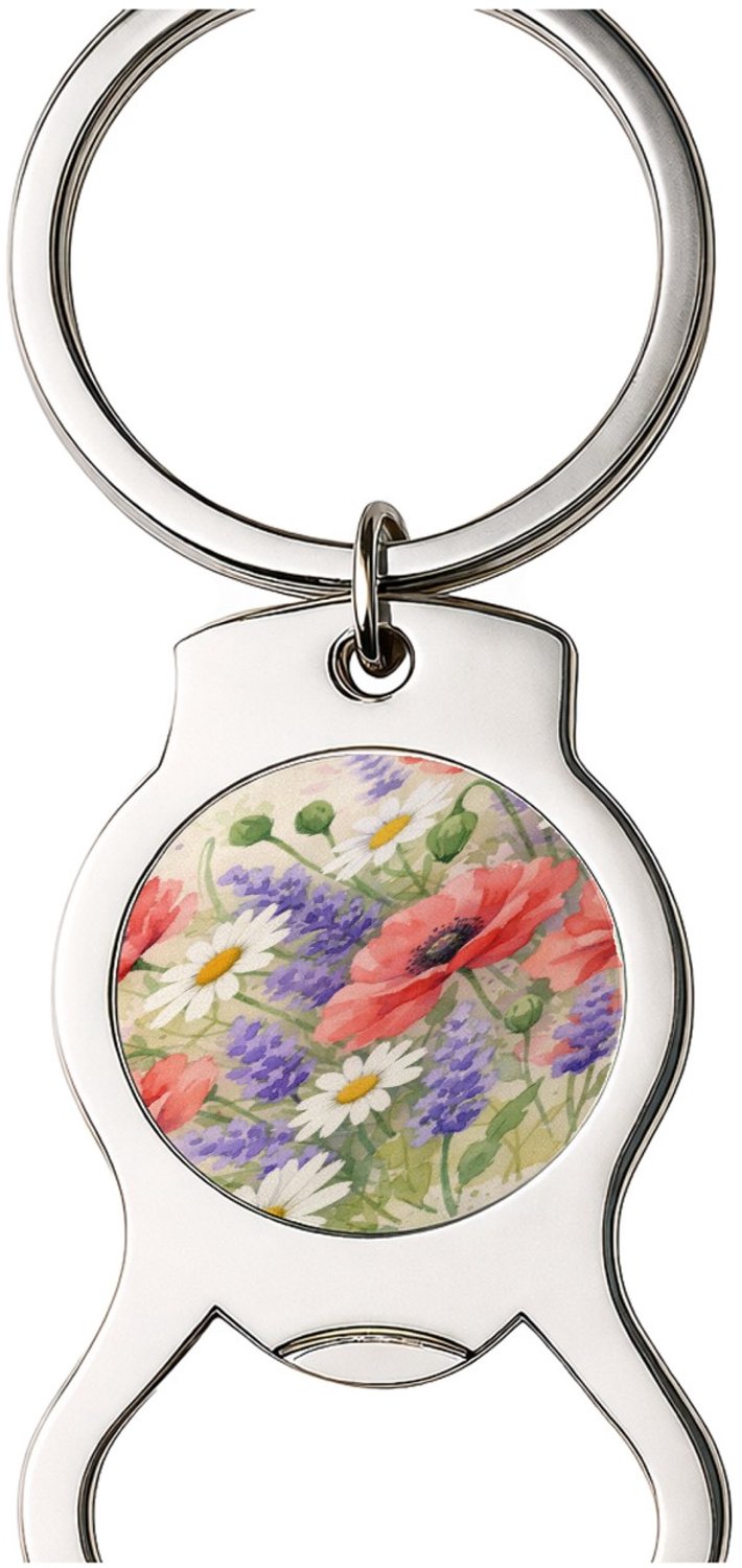 Mr Cadeautjes Sleutelhanger met flesopener 3 x 9,5 - design Aquarel wilde bloemen | cadeau