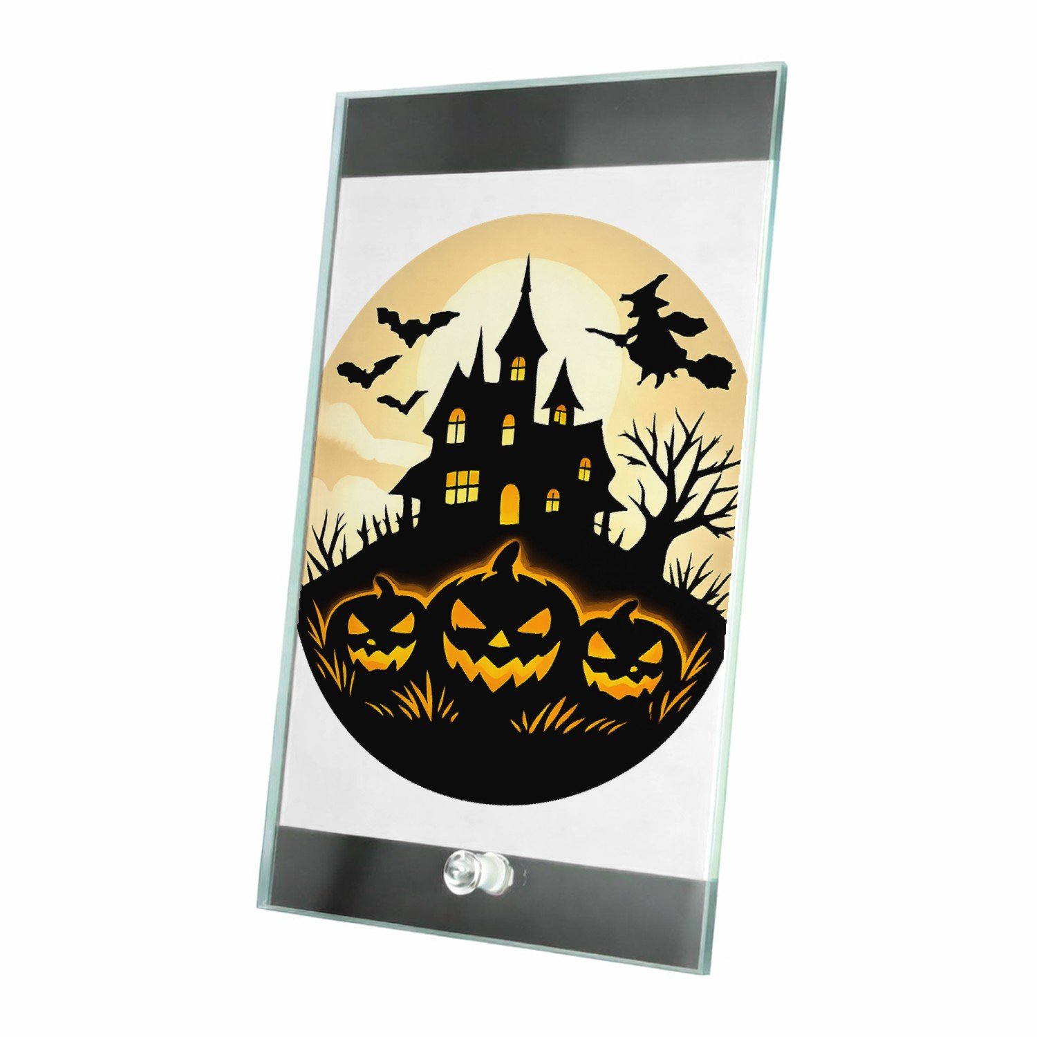 Mr Cadeautjes Glasframe 15 x 23 - design Een nachtelijke winterscene in dezelfde grafische opzet, met | cadeau Wit