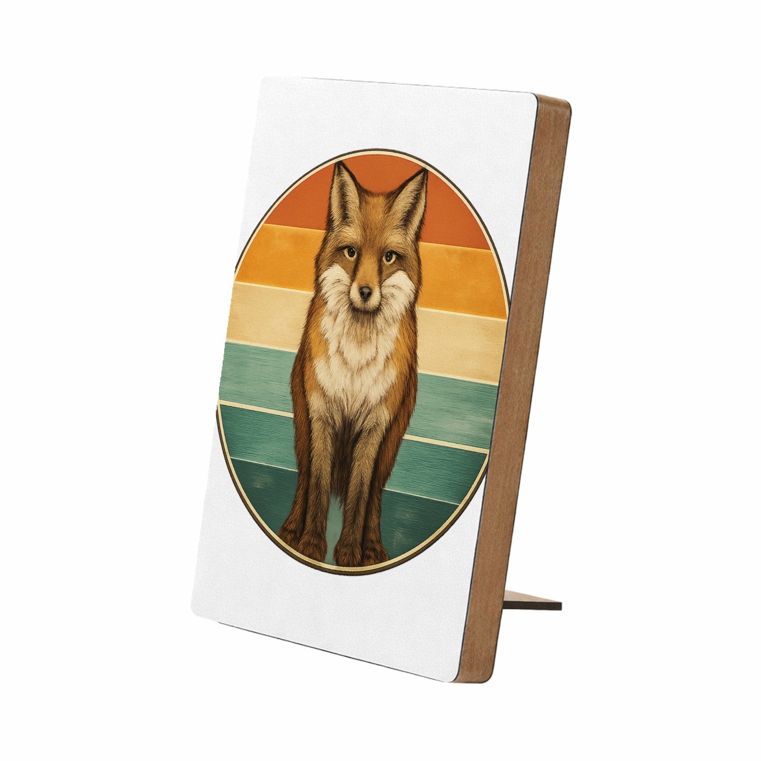 Mr Cadeautjes Glasframe/MDF 12,7 x 17,8 - design Een frontale bergkat in een ronde badge met horizontale kleu | cadeau Wit
