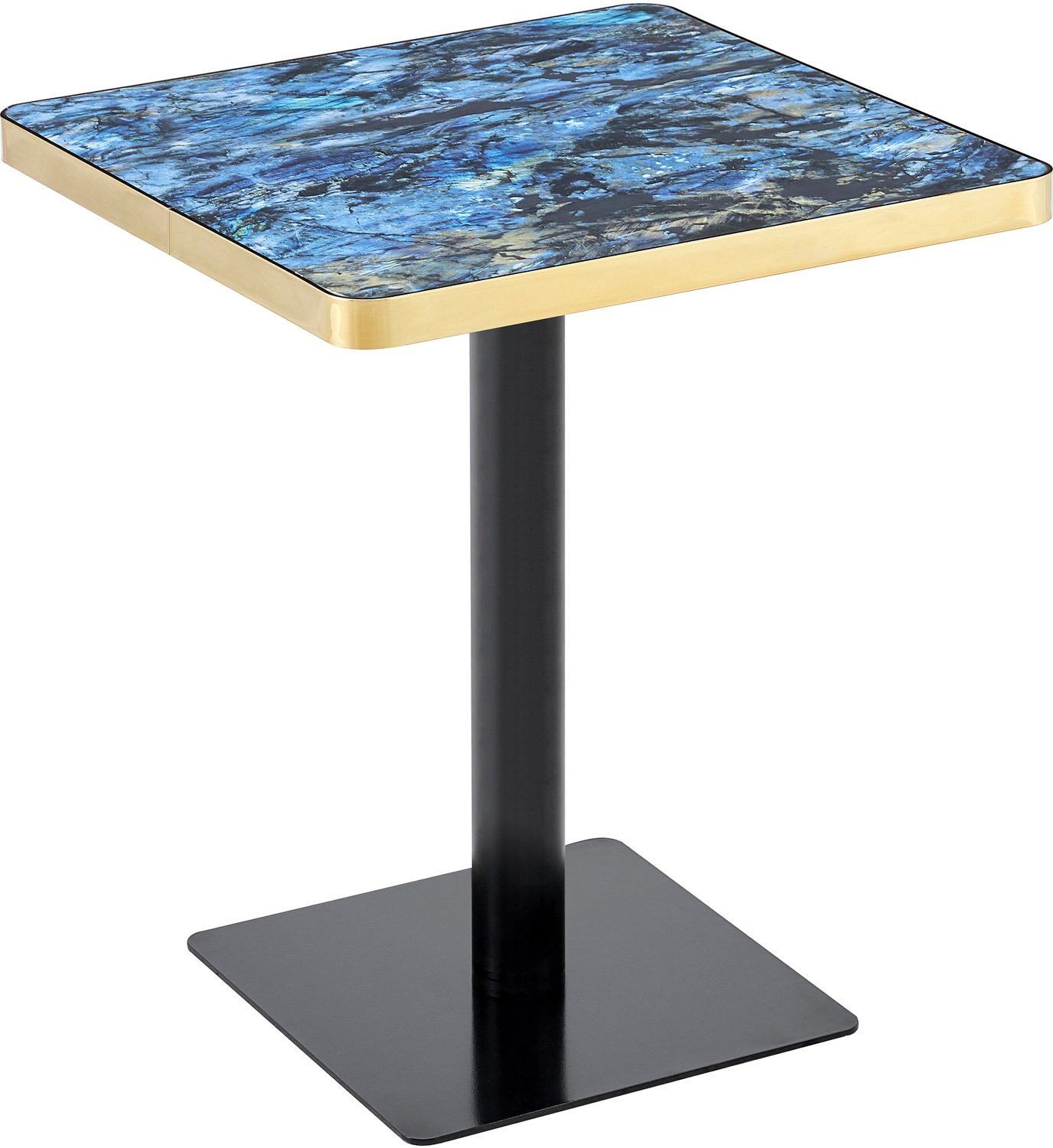 MUVANO Vierkante eettafel 60 x 60 cm - Bistrotafel met marmerlook en gouden rand - MDF blad en metalen onderstel - Voor kleine eetruimtes - Blauw