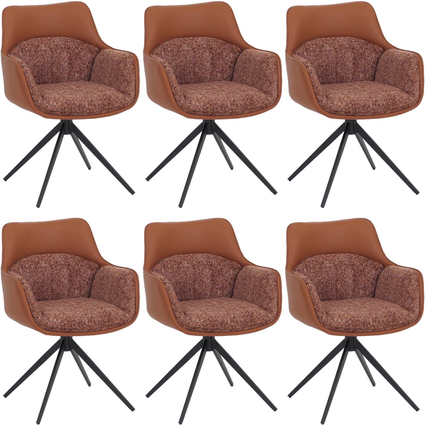 MCW Set van 6 eetkamerstoelen MCW-R23, keukenstoel, draaistoel, kunstleer, chenille (410 g/m²) ~ terracotta