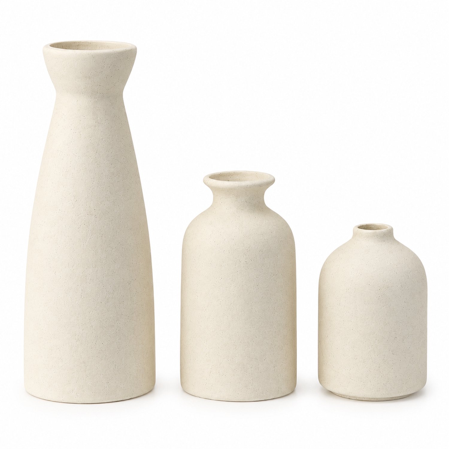 SWGOTA Keramische vazenset, 3 stuks, beige met zwarte spikkels, hoogtes 22/12,5/9,5 cm, voor decoratie en kunstbloemen