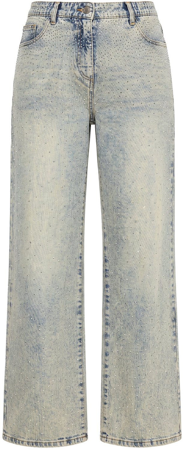 Ulla Popken - Dames - Jeans Mary extra wijde pijpen glinsterende studs - Licht blauw denim - Maat 52