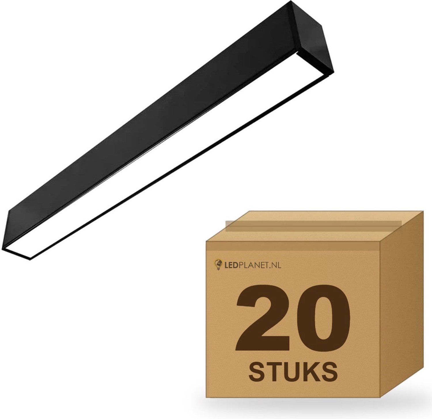 Tsong LED Lichtbalk Hangend 120 cm - 20 stuks - 4.320lm 36W - Koelwit 4000K - Zwart - Koppelbaar - Incl. ophangset 1 m - 230V