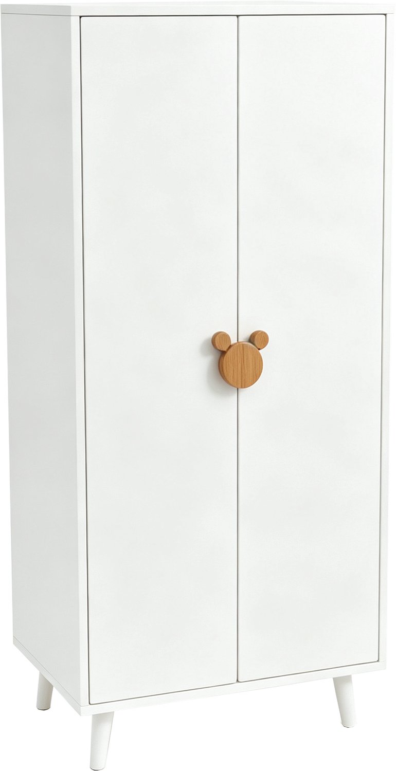 Kledingkast Met Draaideuren - 70 x 55 x 170 cm - Hanggedeelte En Opbergvakken - Speelse Handgrepen - Wit MDF Voor Slaapkamer En Kinderkamer
