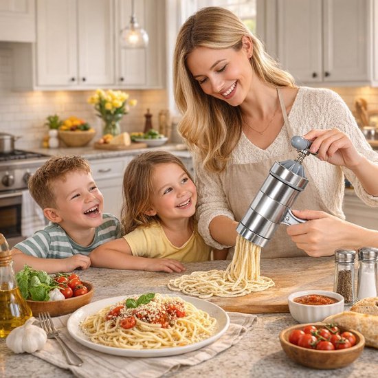 Pastamachine 5 vormen - roestvrij staal - handmatig - verse pasta maken - Vemera — afbeelding 3