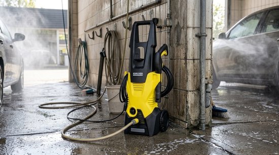 Hogedrukreiniger - Laura Homestore Compacte Elektrische Tuinspuit - 120 Bar & 380 L/u - Inclusief 6 Meter Slang, Vario Power Straalpijp & Vuilfrees - Krachtige Terras- en Fietsenreiniger voor Thuis - Geel — afbeelding 3