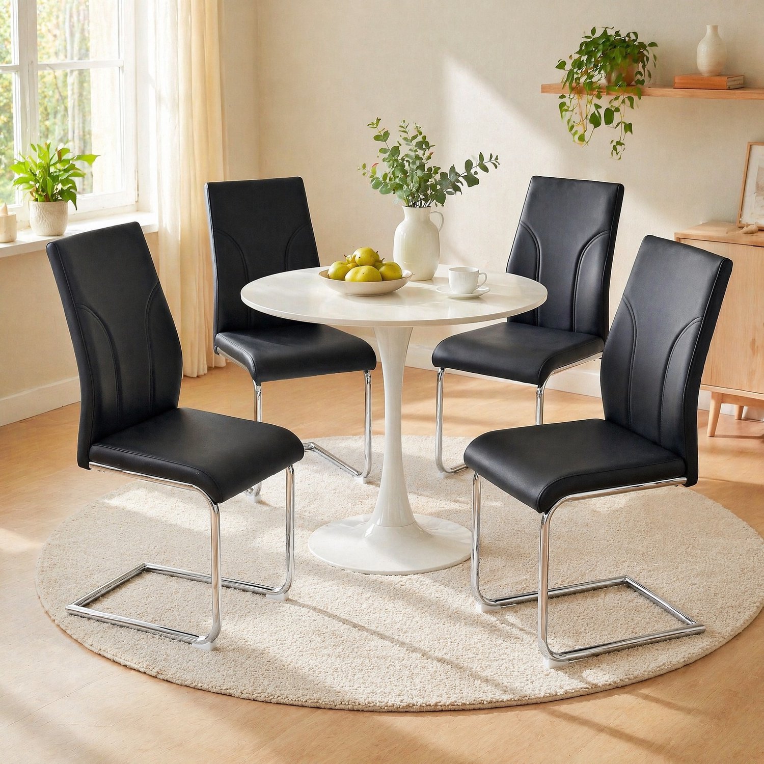 CHICFURN Eetkamerstoel - Set van 2 - Kunstleer - Zwart