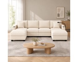WUVRIE - Modulaire U-bank 275,5x139x87 cm - Slaapfunctie, USB en opbergruimte - Beige