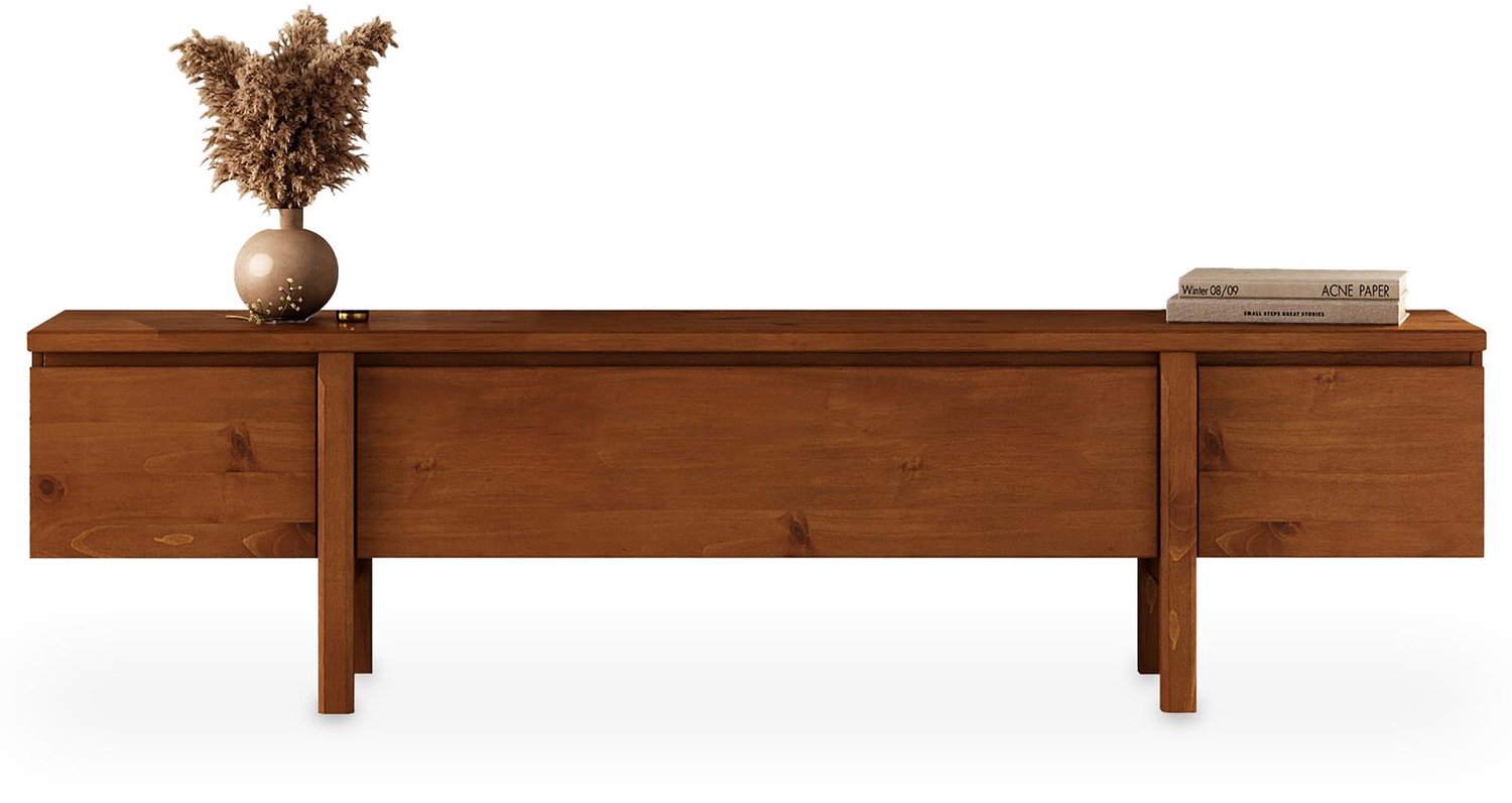 IDIMEX Lowboard CRYS 180 cm van massief hout – afwerking in kastanje bruin