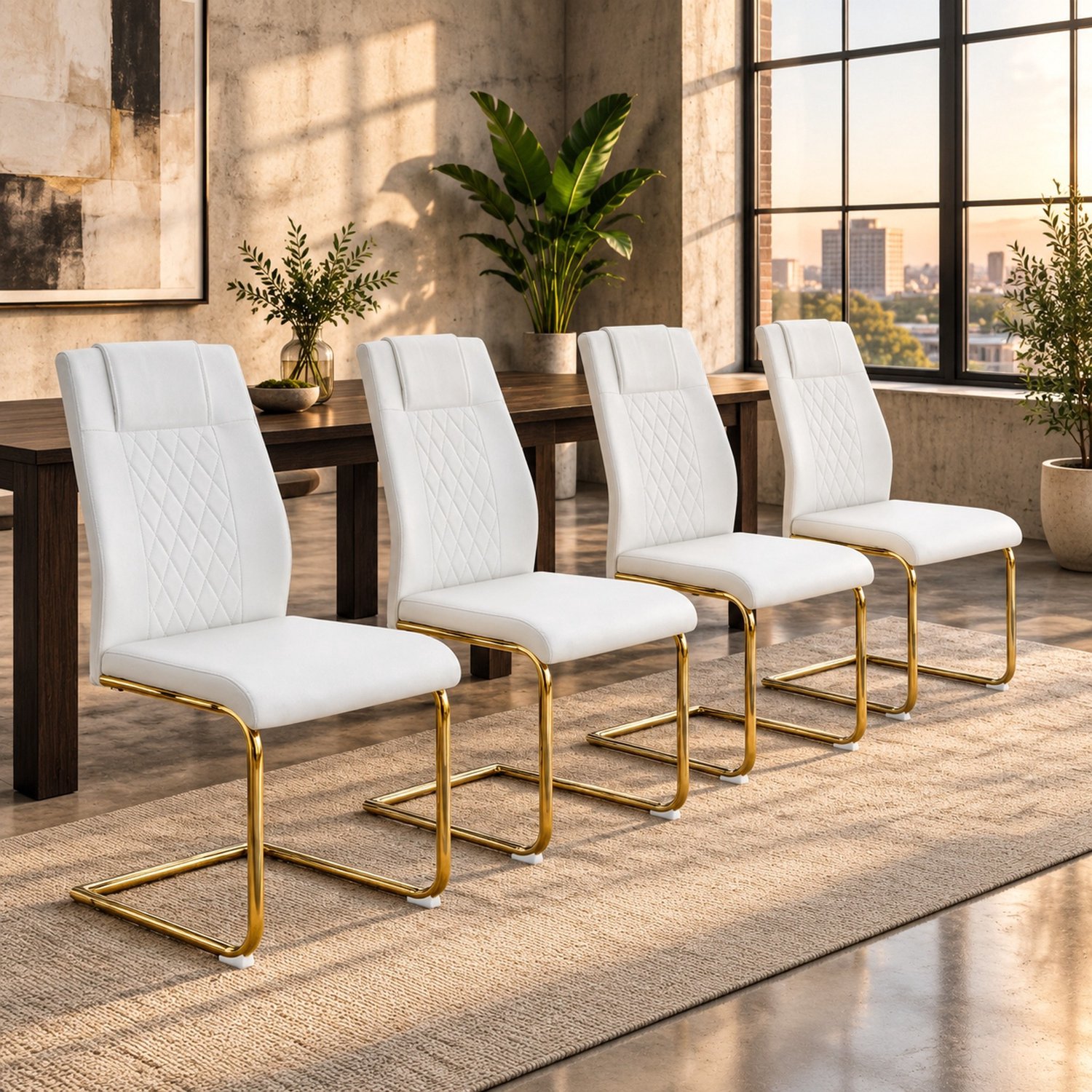 CHICFURN Eetkamerstoel - Set van 4 - Metalen poten - Wit goud Wit en goud