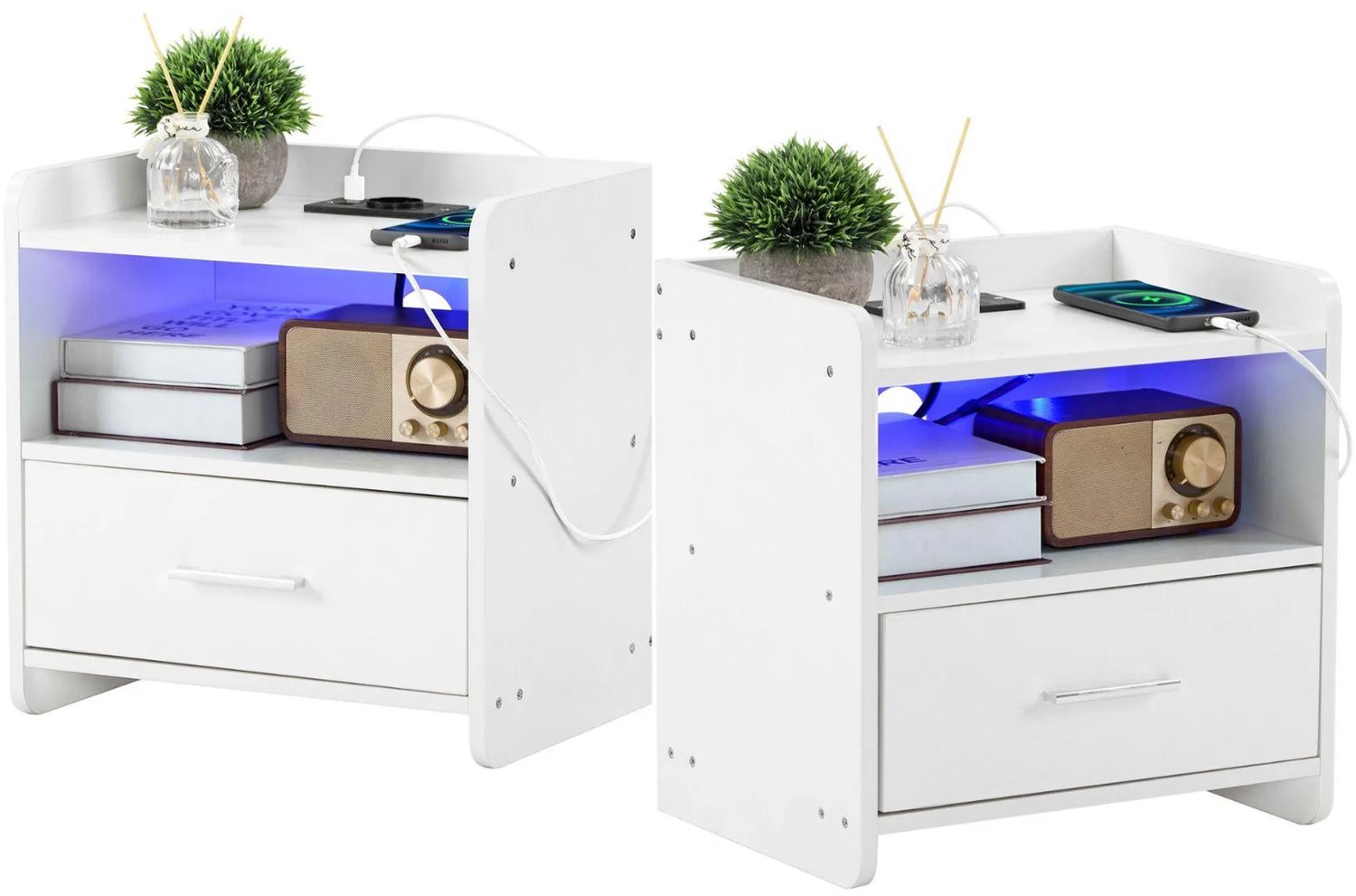 LEADZM Set van 2 Nachtkastjes met 1 lades - Wit - 39 x 29 x 41 cm