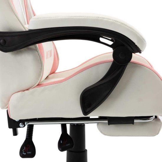 Gamingstoel - Met voetensteun - Comfortabele stoel - Voor comfortabel gamen - Intrekbare voetensteun - 48 cm zitdiepte - Roze en wit — afbeelding 2