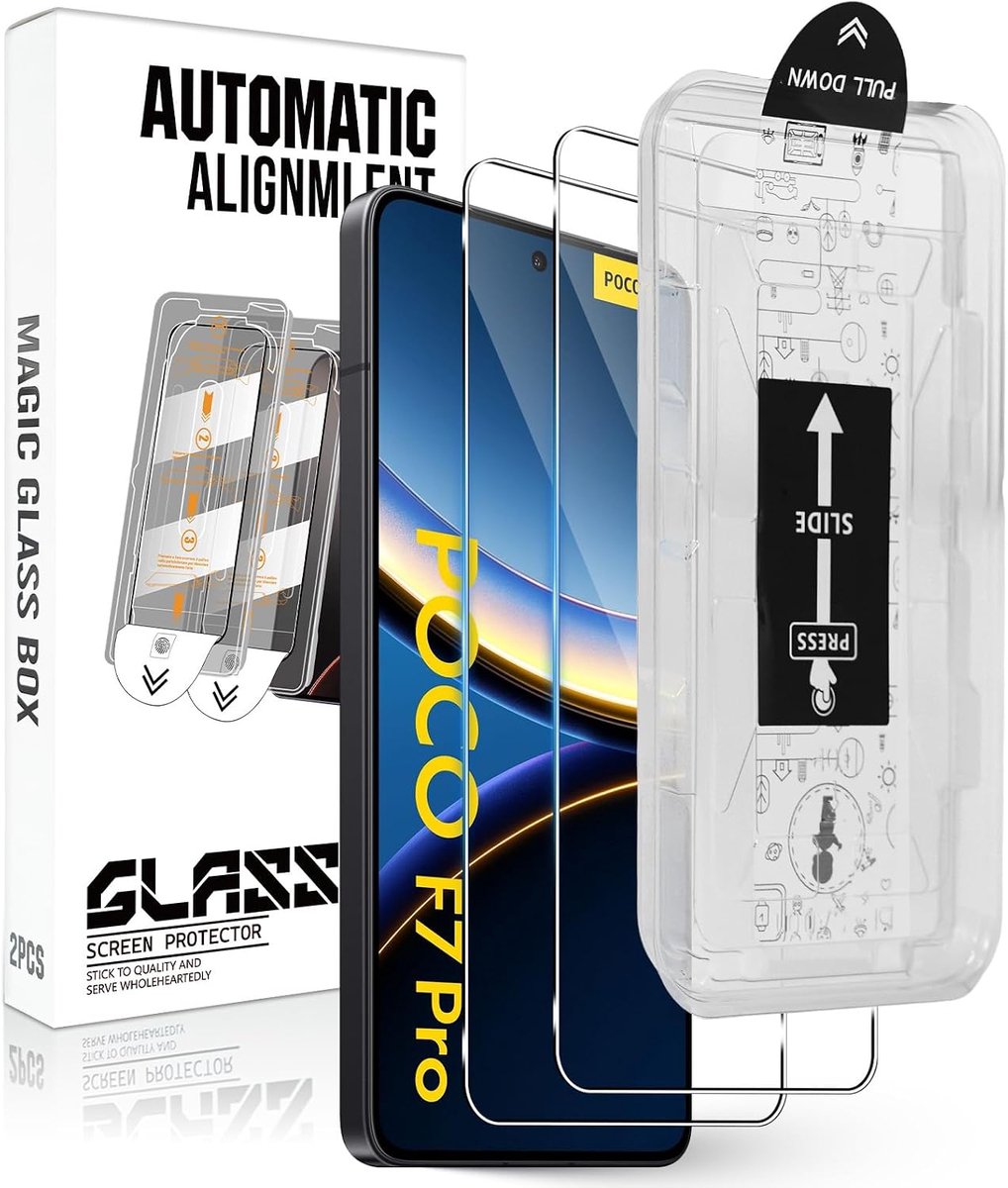 Holilo voor Xiaomi Poco F7 Pro 5G voor pantserglas beschermfolie folie [auto-installatie] displaybeschermfolie-2 stuks