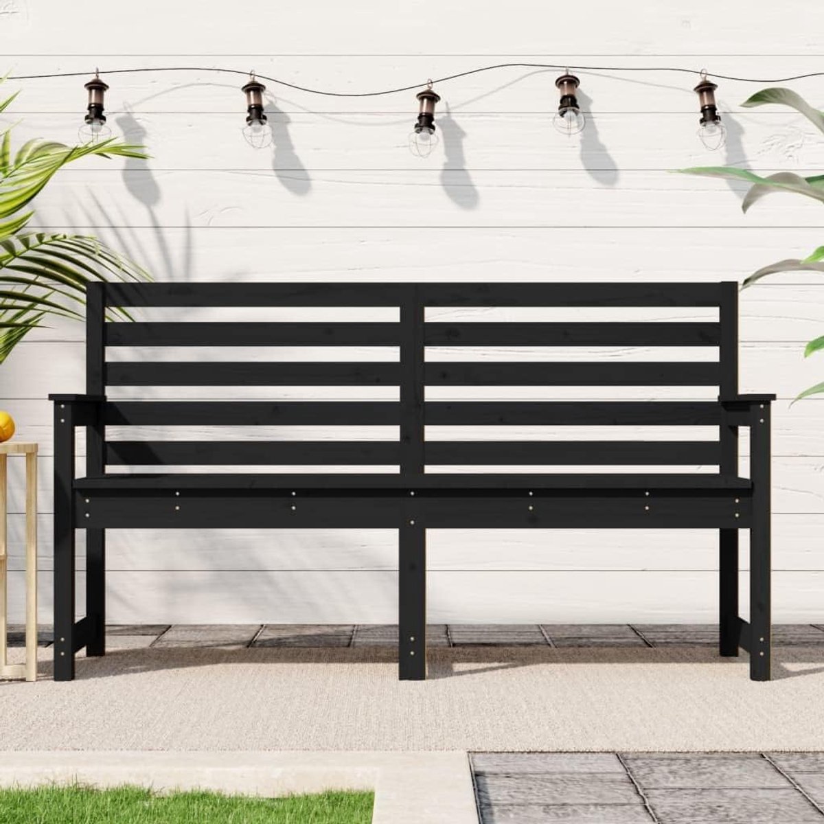 Zwart, 159,5 x 48 x 91,5 cm, massief grenenhout, terrasbank, gazonbank, parkbank, tuinbank voor tuinen, balkons, terrassen, parken