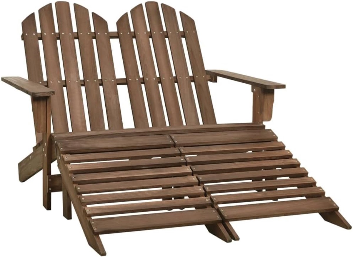 2-zits tuinbank met voetensteun, dennenhout, bruin, vrijetijdsstoelen, terrasstoelen, balkonstoelen, outdoorstoelen voor terrassen, tuinen, terrassen