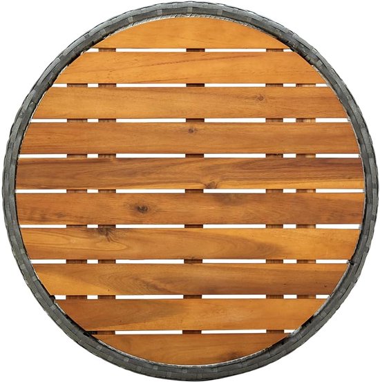 Terrastafel, tuinmeubelen, tafel, outdoor tafel, bijzettafel, grijs, 60 cm, polyrotan en acaciahout, massief hout voor tuinen, terrassen, balkons — afbeelding 3