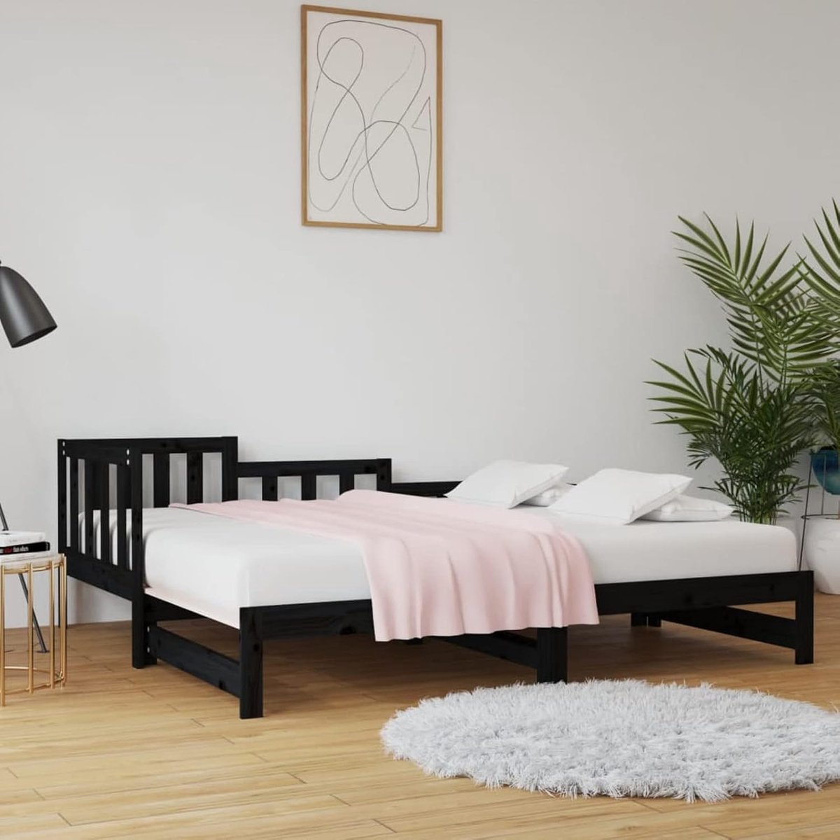 Afneembaar bed sofa structuur bed sofa bed convertible moderne banken voor slaapkamer woonkamer kantoor massief grenen zwart 2X (90x190) cm