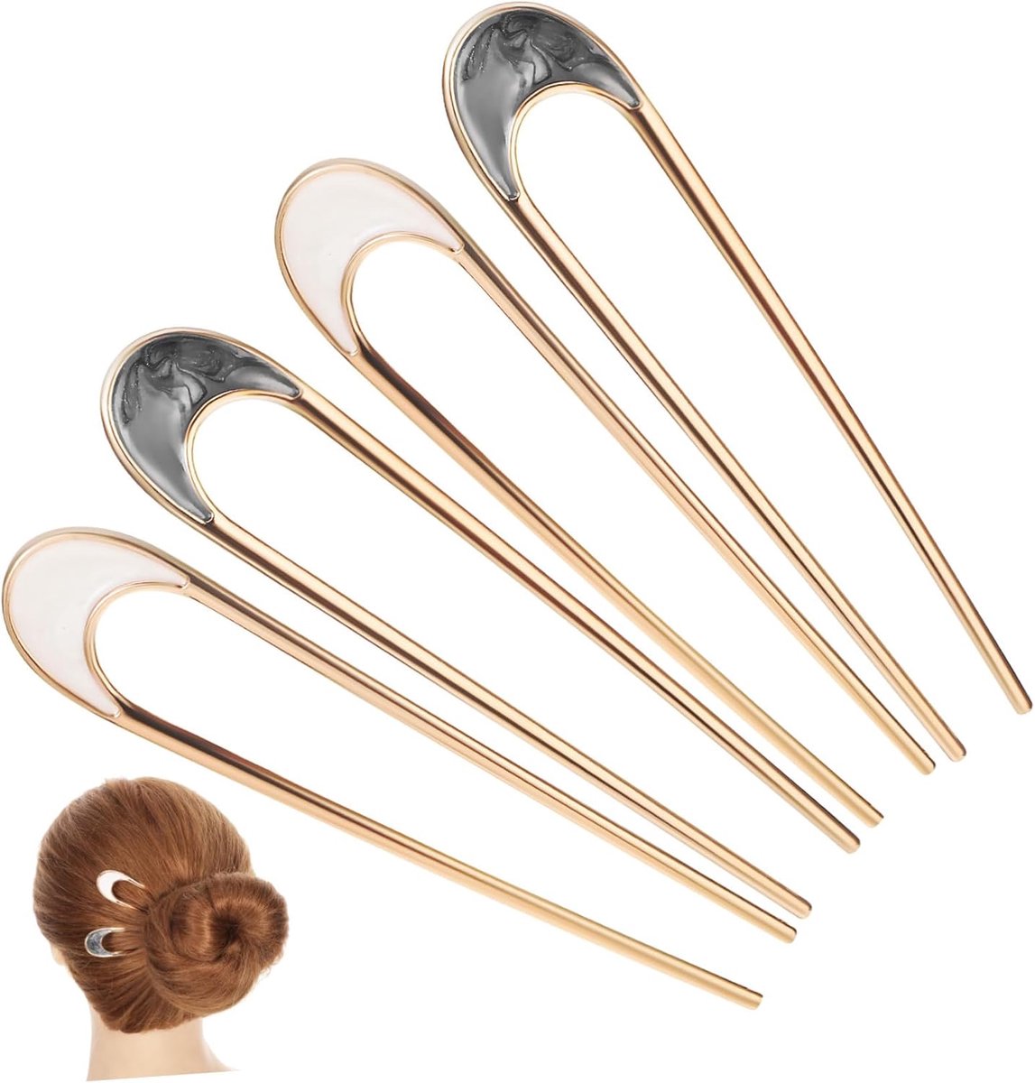 4 Stuks Delige Franse U-vormige Haarpinnen voor Dames Metalen Bun Clips met Stevige Grip Lichte Comfortabele Haaraccessoires in Wit Zwart voor Dagelijks Gebruik Feestelijke Kapsels