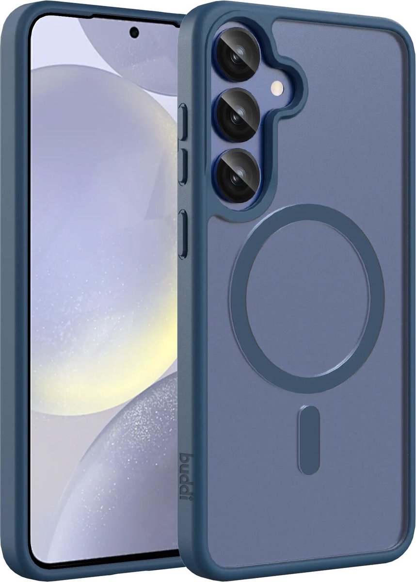 Buddi Frost Hoesje Geschikt voor Samsung Galaxy S25 Plus / S24 Plus - Mat Donker Blauw - MagSafe Back Cover - Matchende kleur - Shockproof - Slank