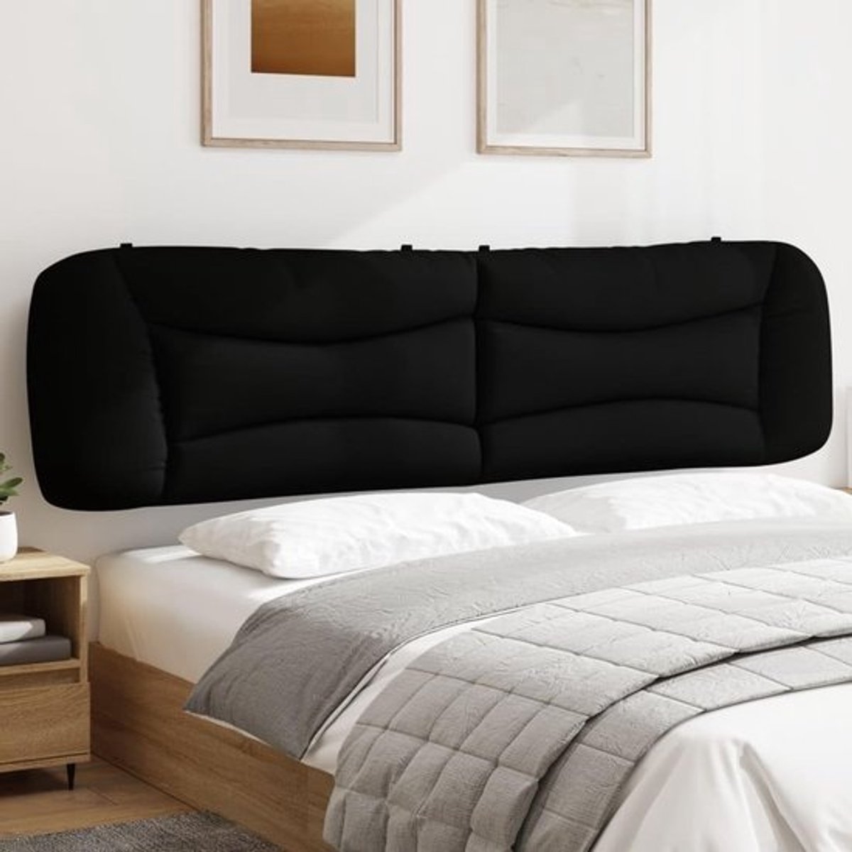 Hoofdbordkussen stof - Bedkussen hoofdeinde - Comfortverhoging - Ritssluiting klittenband - 200 cm breed - Zwart
