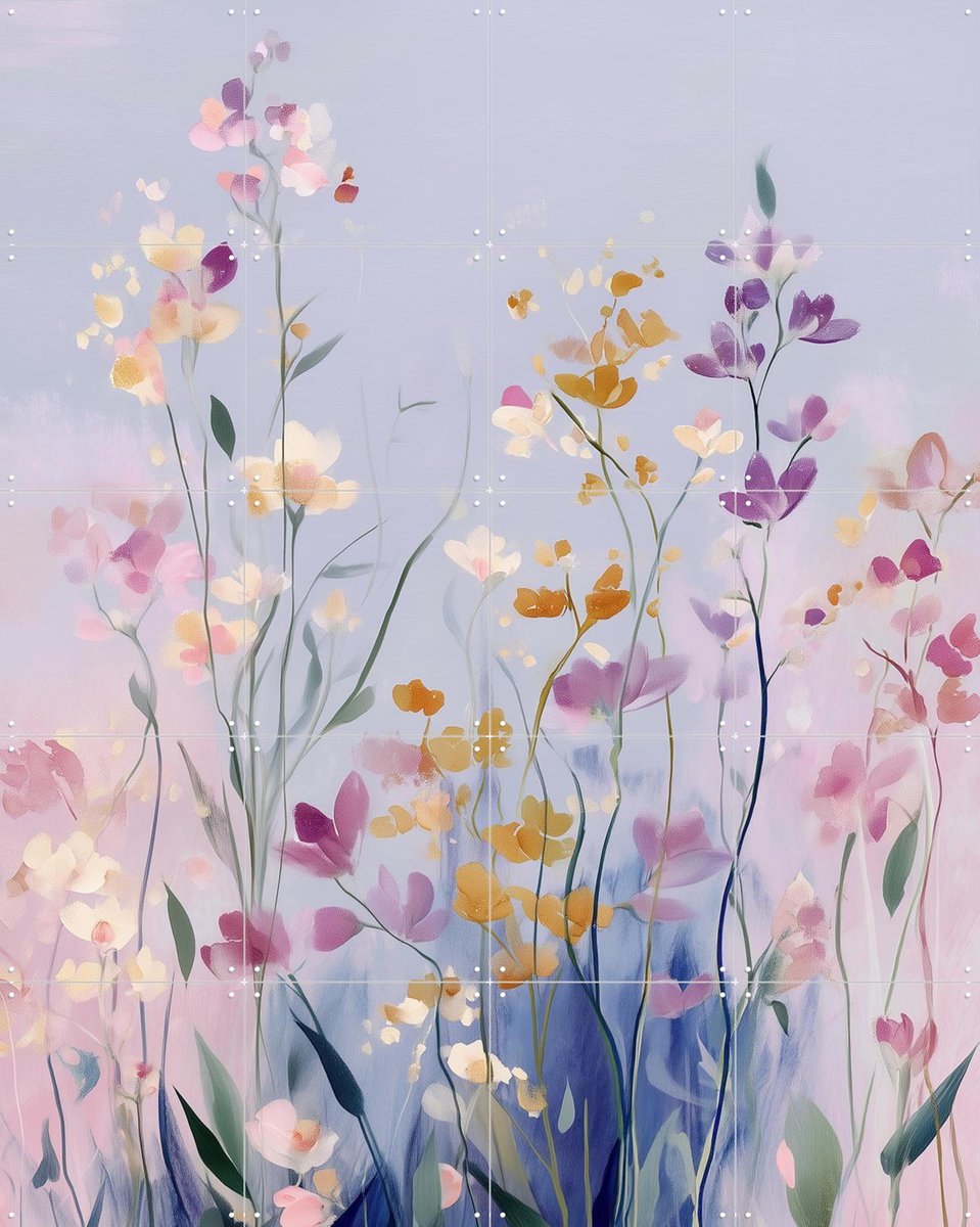 IXXI Pastel Wildflowers, Branka Kodžoman - 80 x 100 cm - Gratis ophangtool - Grote wanddecoratie en posters - Schilderijen, Modern, Fantasierijk