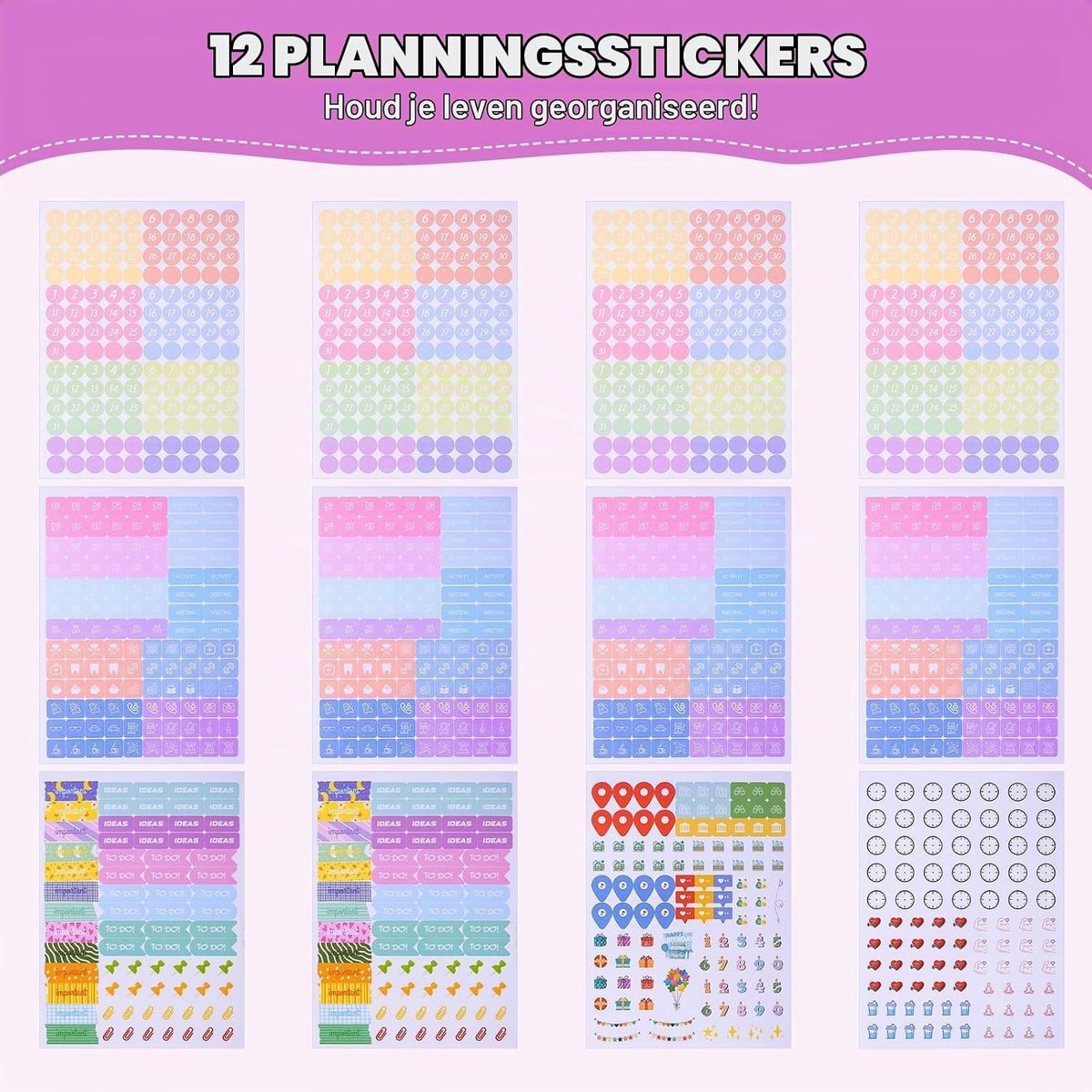 Uitgebreide Sticker Set voor Planners - 1700+ Stuks voor Maand-, Week- en Dagplanning, Perfect voor Agenda's, Kalenders en Cadeaus — cadeau in Hobby - foto 6