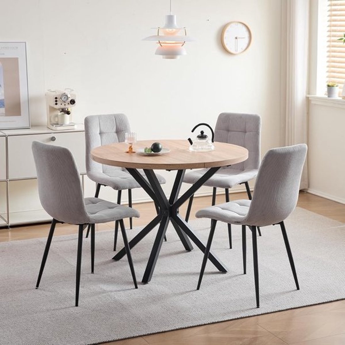 Ronde eetkamerset - met gevoerde stoelen - 100 cm eettafel - voor keuken en woonkamer