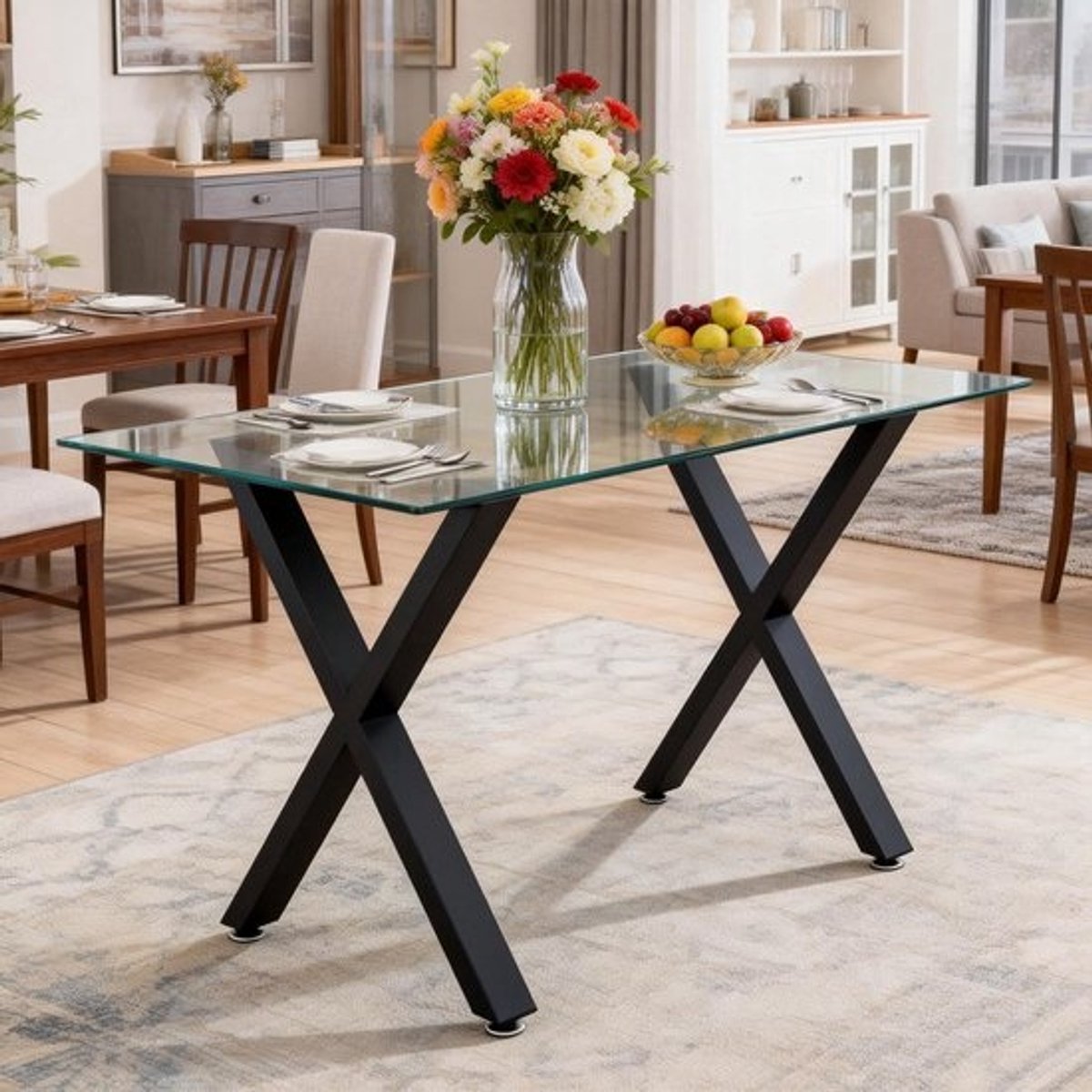 Set van 2 tafelpoten - X-type - Zwart metaal, 71 cm hoog
